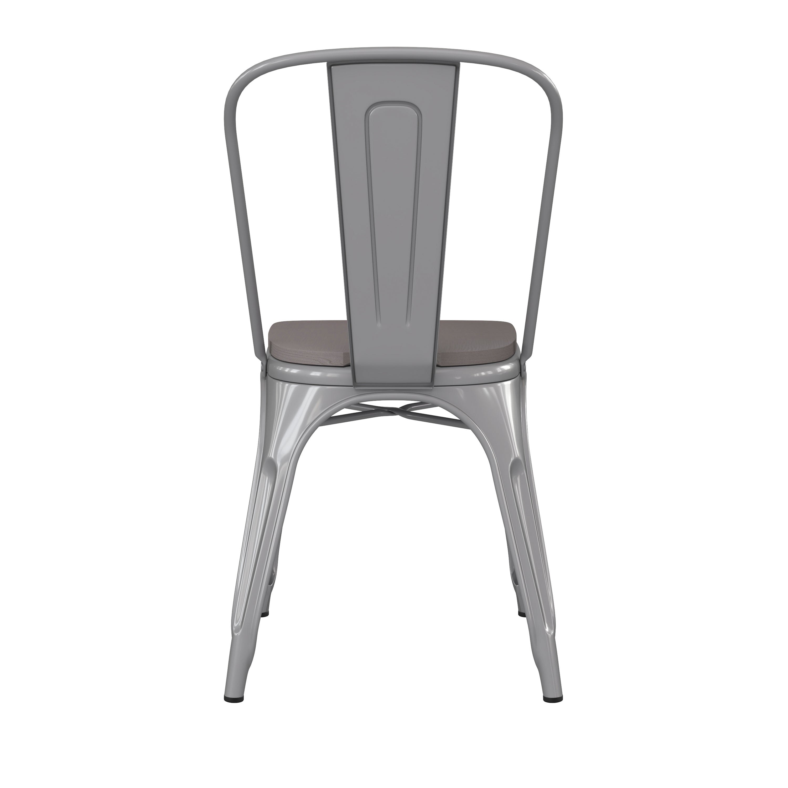 Perry Commercial Grade Silver Metal Indoor-Outdoor Stackable Chair with Gray Poly Resin Wood Seat