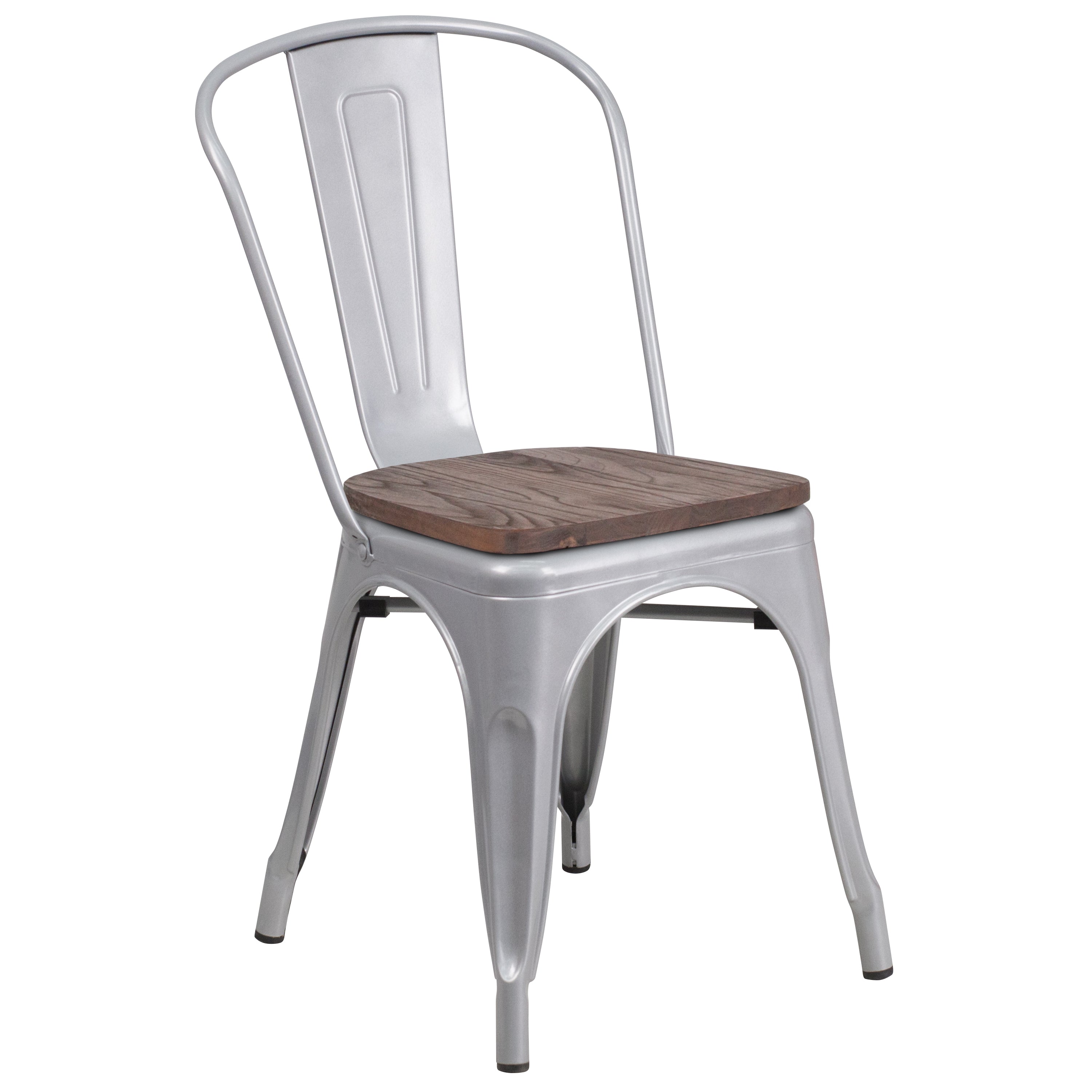 Perry Silver Metal Stackable Chair with Wood Seat