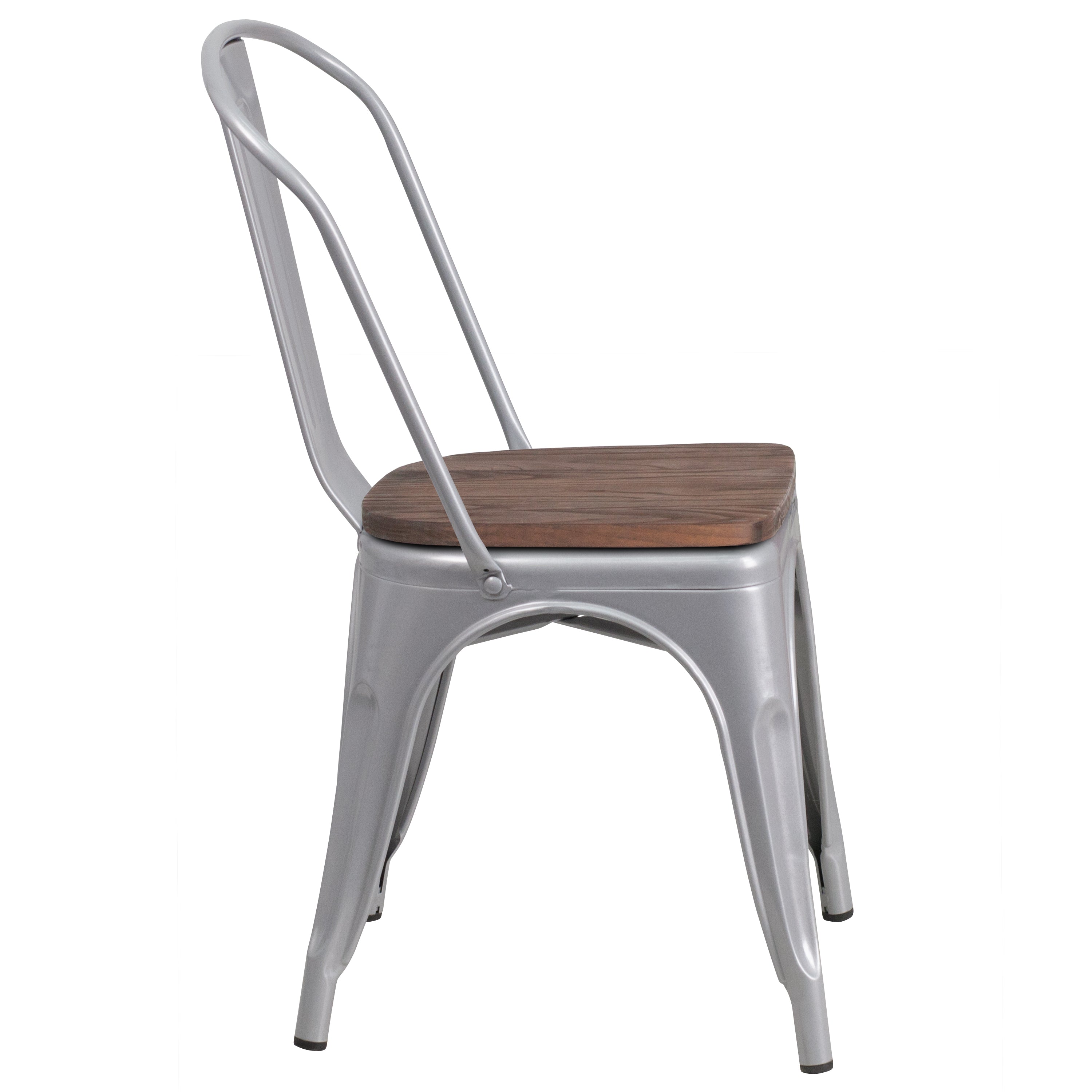 Perry Silver Metal Stackable Chair with Wood Seat
