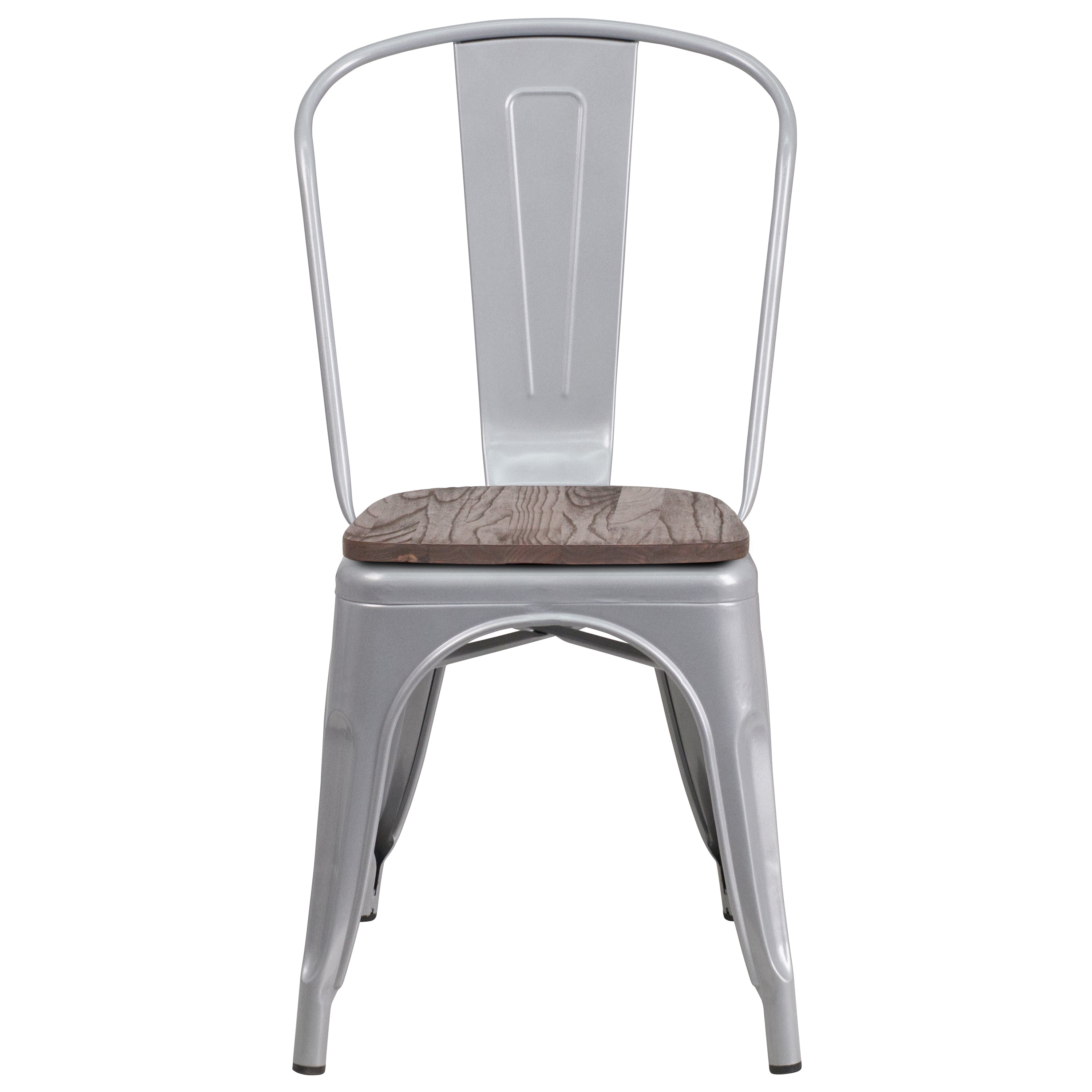 Perry Silver Metal Stackable Chair with Wood Seat