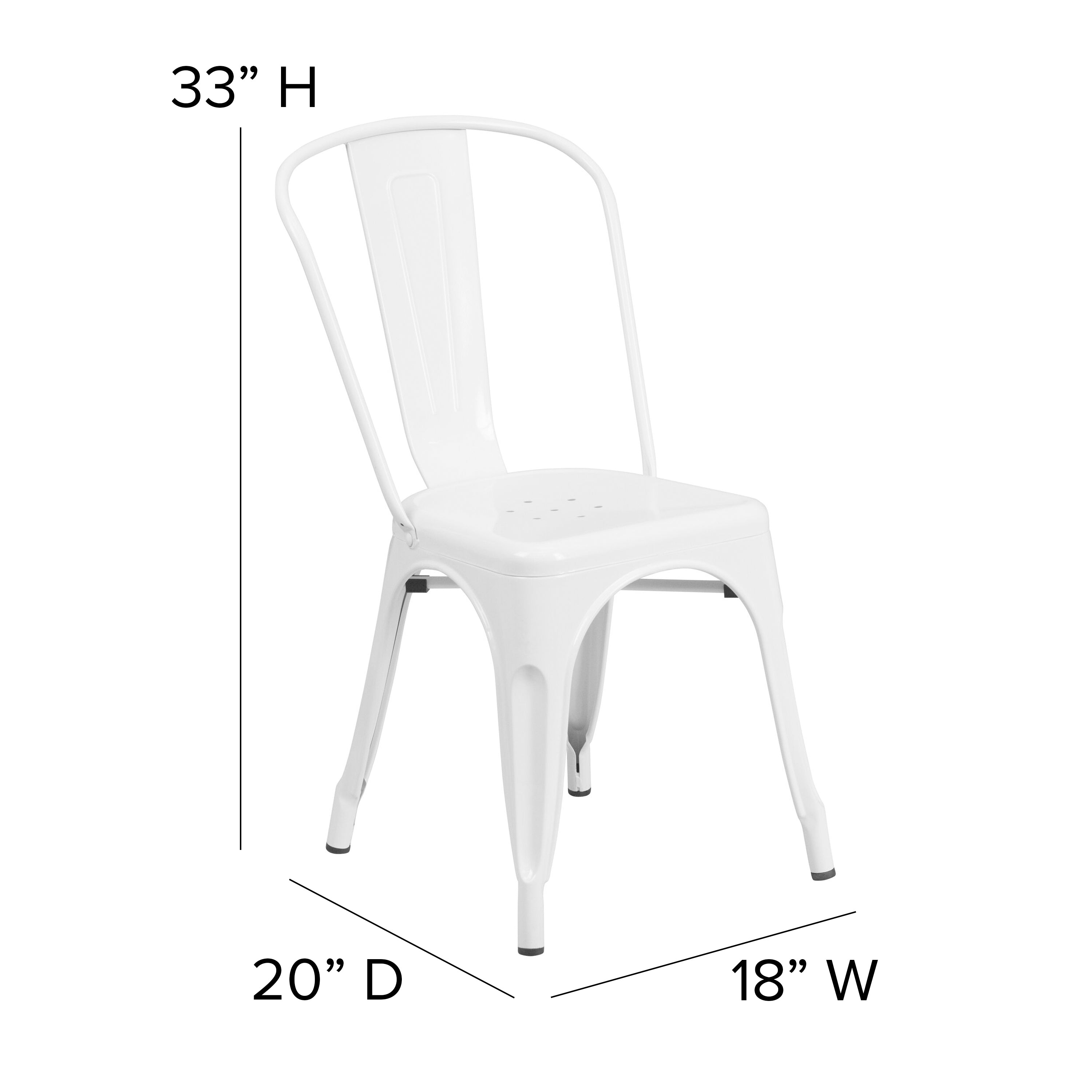 Foster Commercial Grade 31.5" Square White Metal Indoor-Outdoor Table Set with 4 Stack Chairs