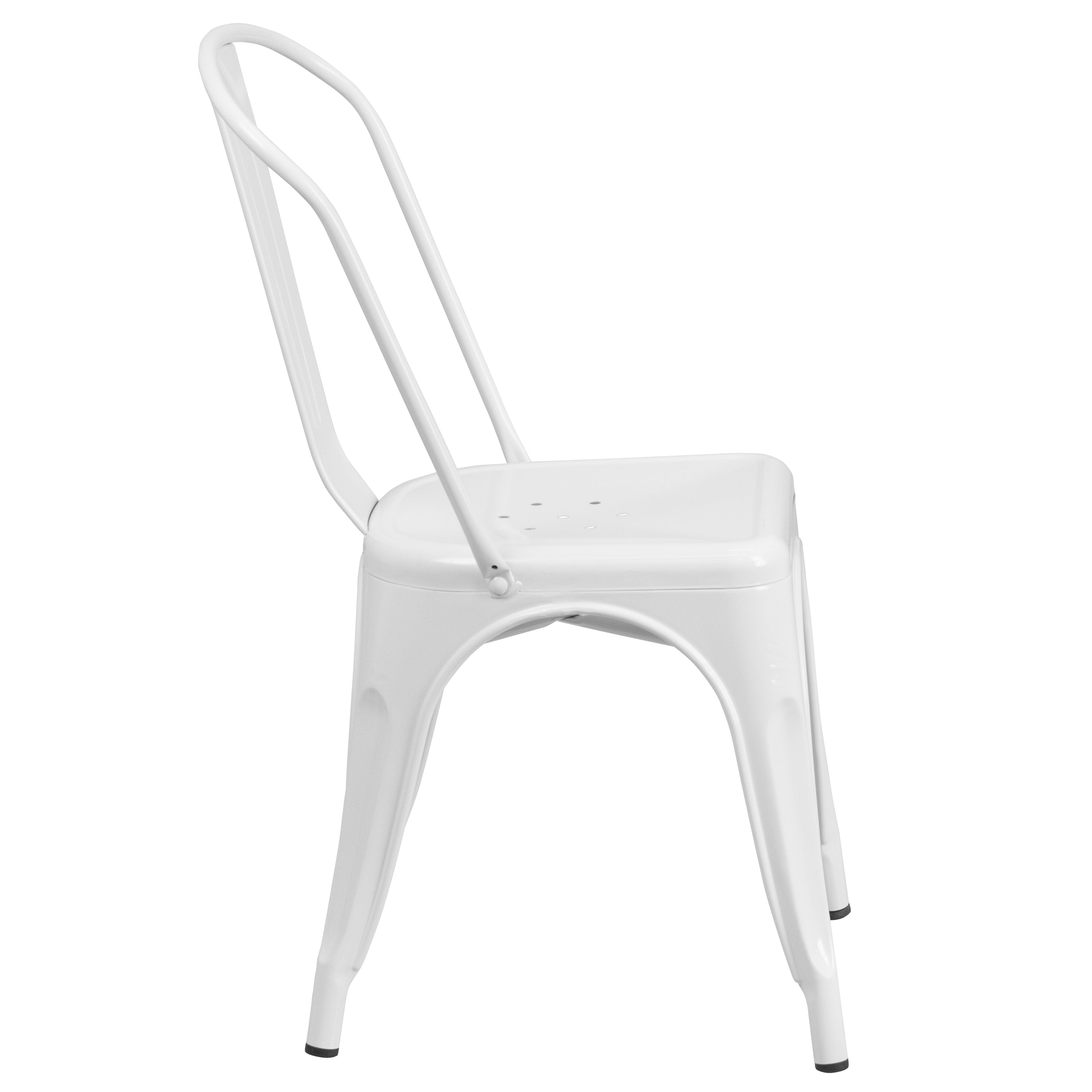 Foster Commercial Grade 31.5" Square White Metal Indoor-Outdoor Table Set with 4 Stack Chairs