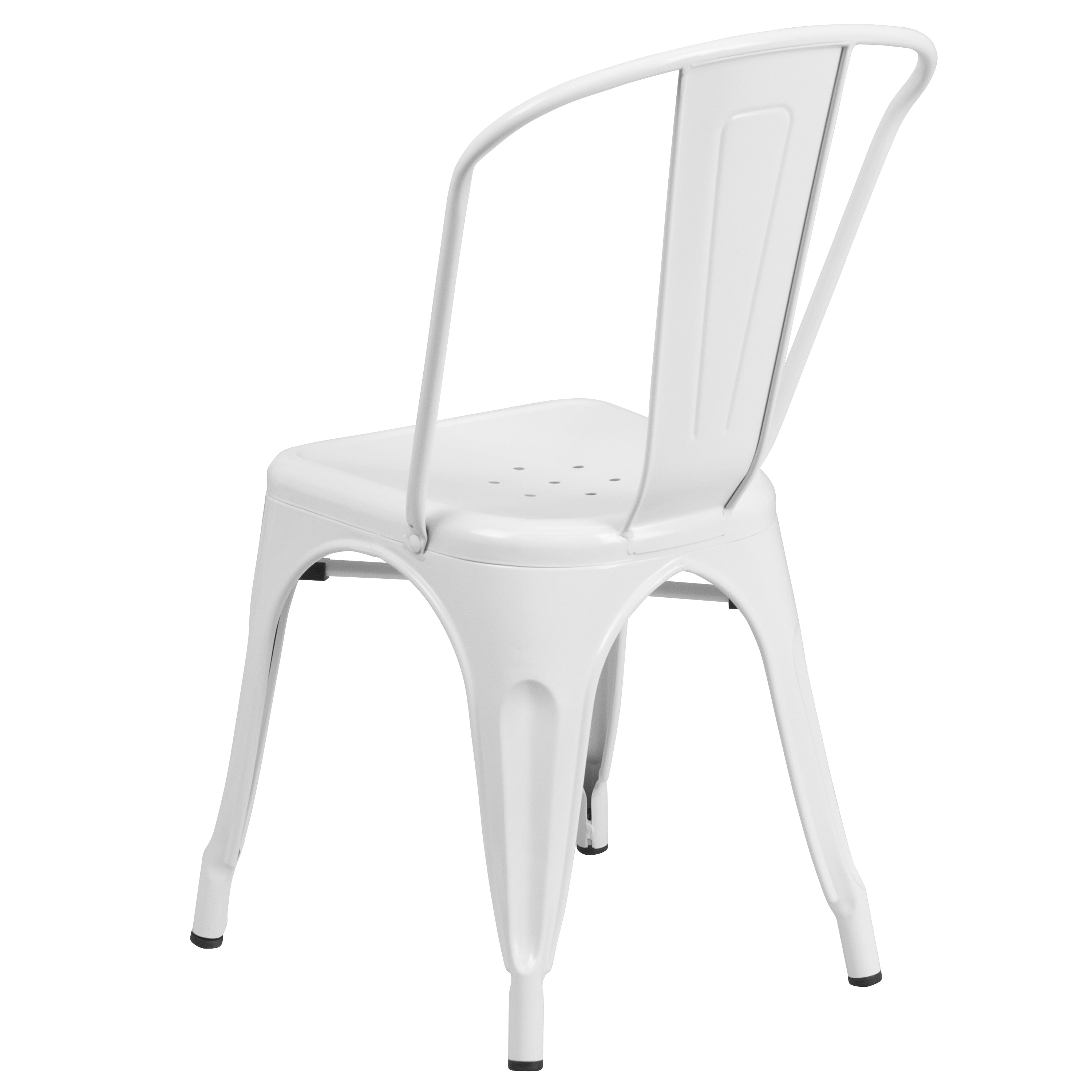 Foster Commercial Grade 31.5" Square White Metal Indoor-Outdoor Table Set with 4 Stack Chairs