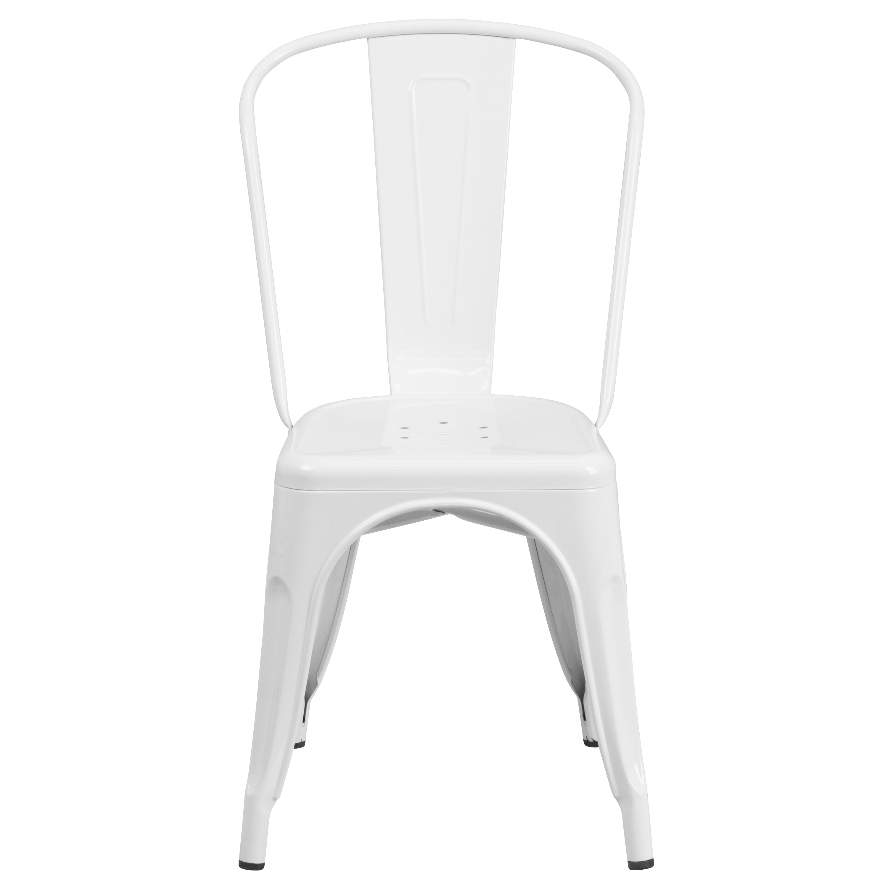 Foster Commercial Grade 31.5" Square White Metal Indoor-Outdoor Table Set with 4 Stack Chairs