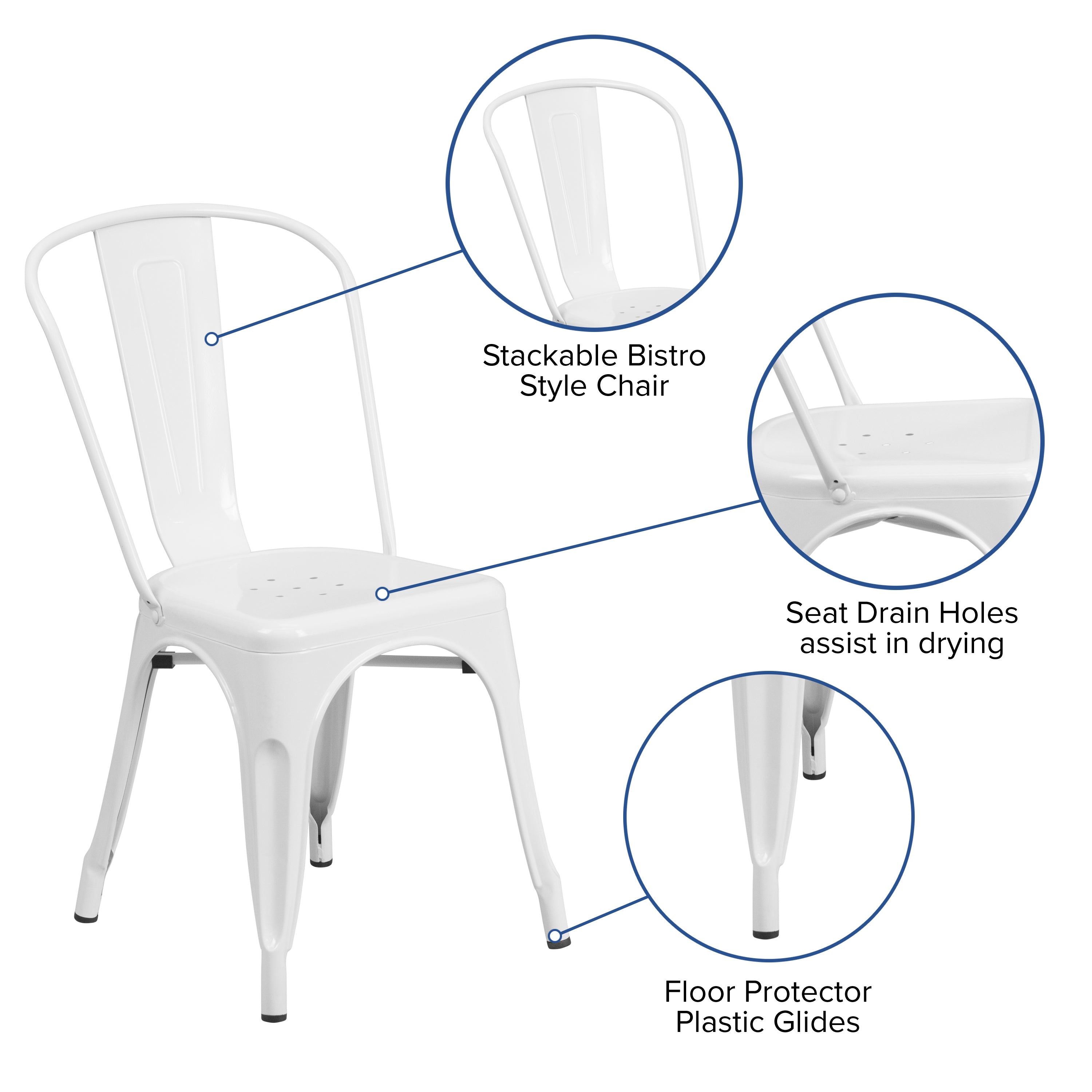 Perry Commercial Grade White Metal Indoor-Outdoor Stackable Chair