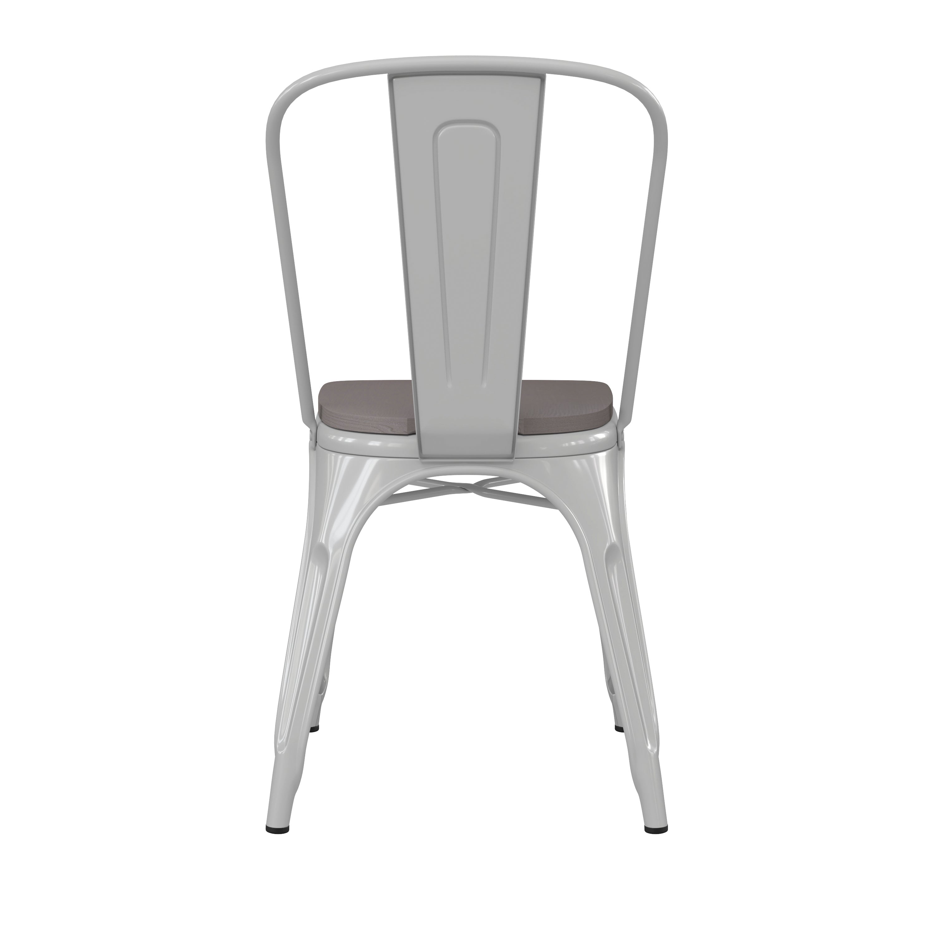 Perry Commercial Grade White Metal Indoor-Outdoor Stackable Chair with Gray Poly Resin Wood Seat