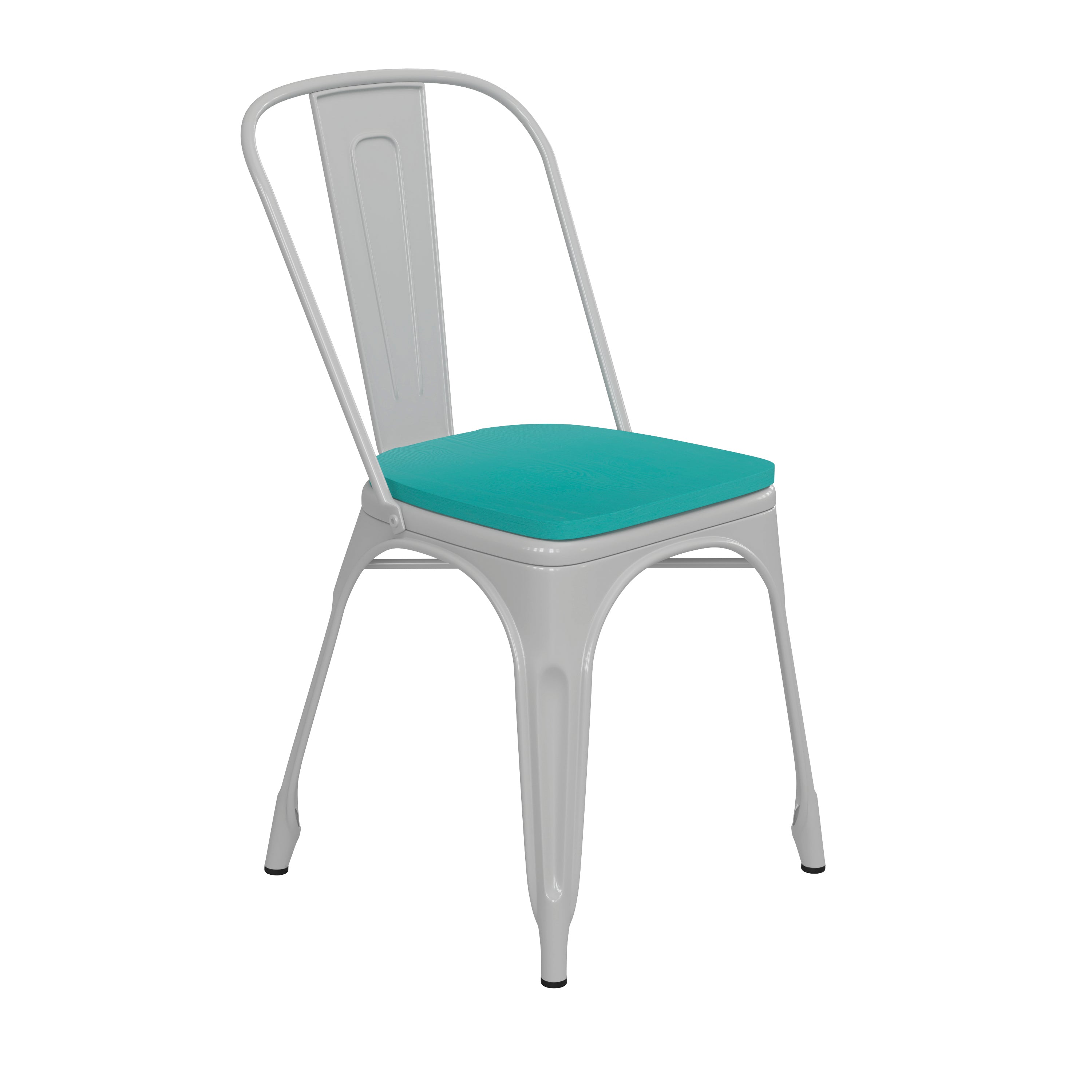 Perry Commercial Grade White Metal Indoor-Outdoor Stackable Chair with Mint Green Poly Resin Wood Seat