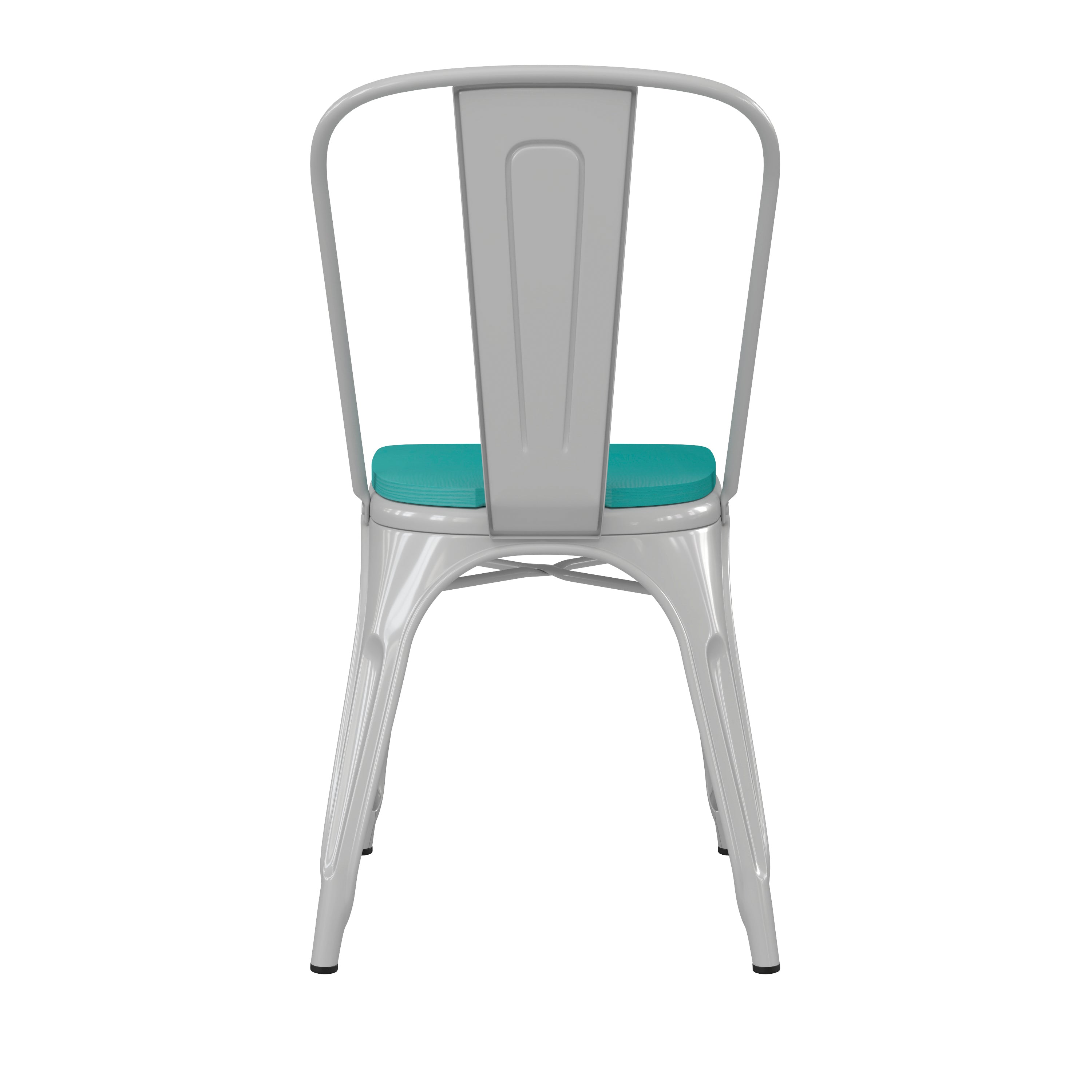 Perry Commercial Grade White Metal Indoor-Outdoor Stackable Chair with Mint Green Poly Resin Wood Seat