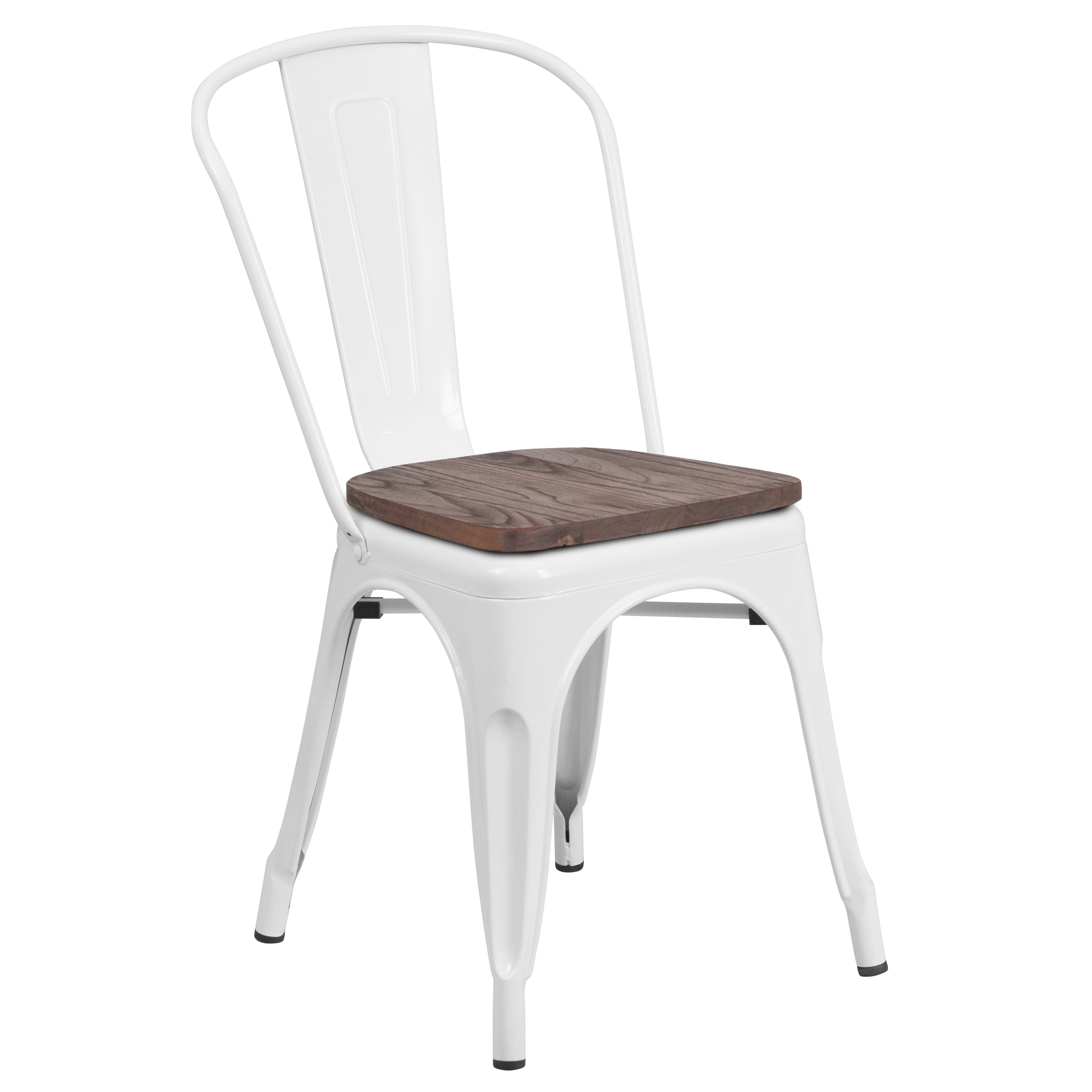 Perry White Metal Stackable Chair with Wood Seat