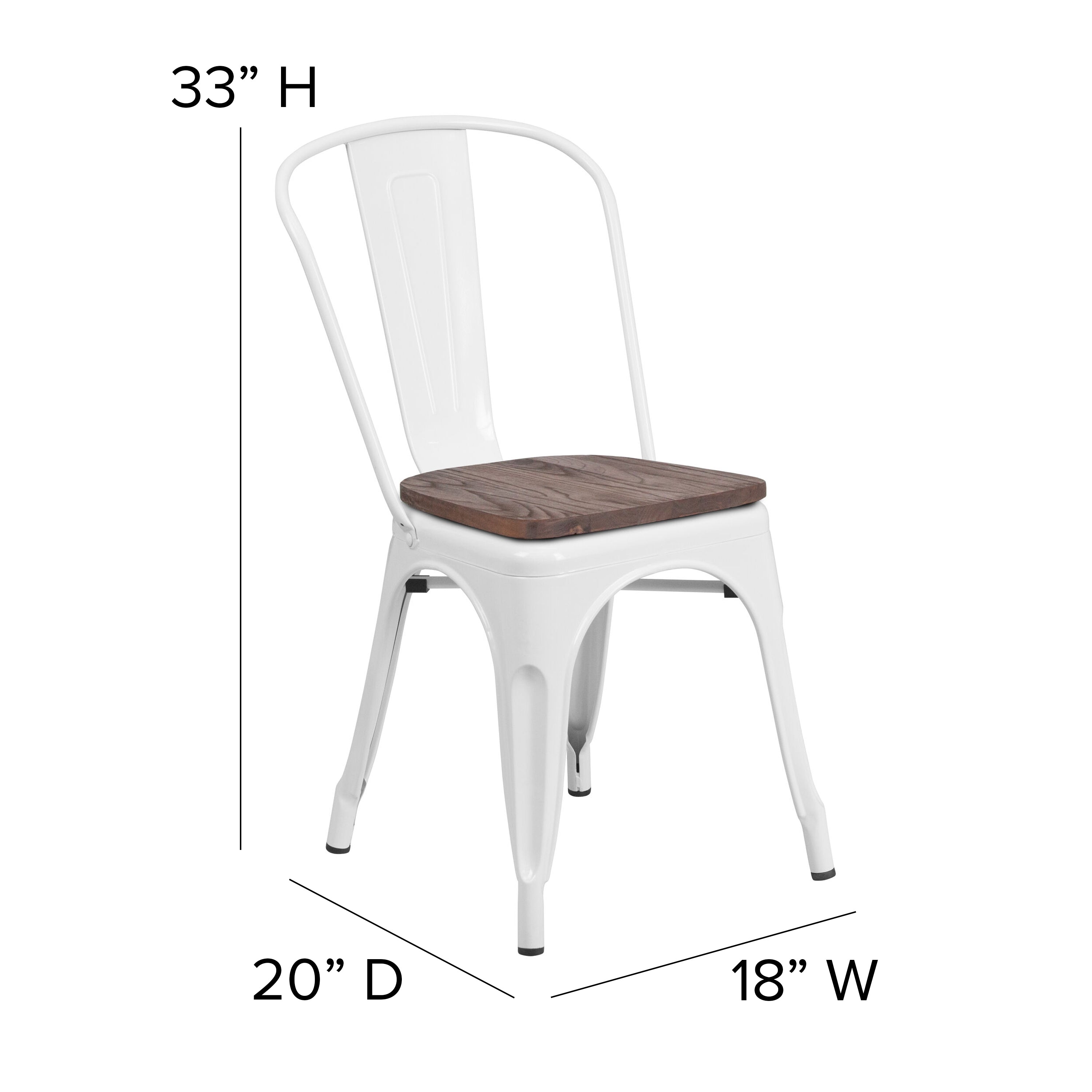Perry White Metal Stackable Chair with Wood Seat