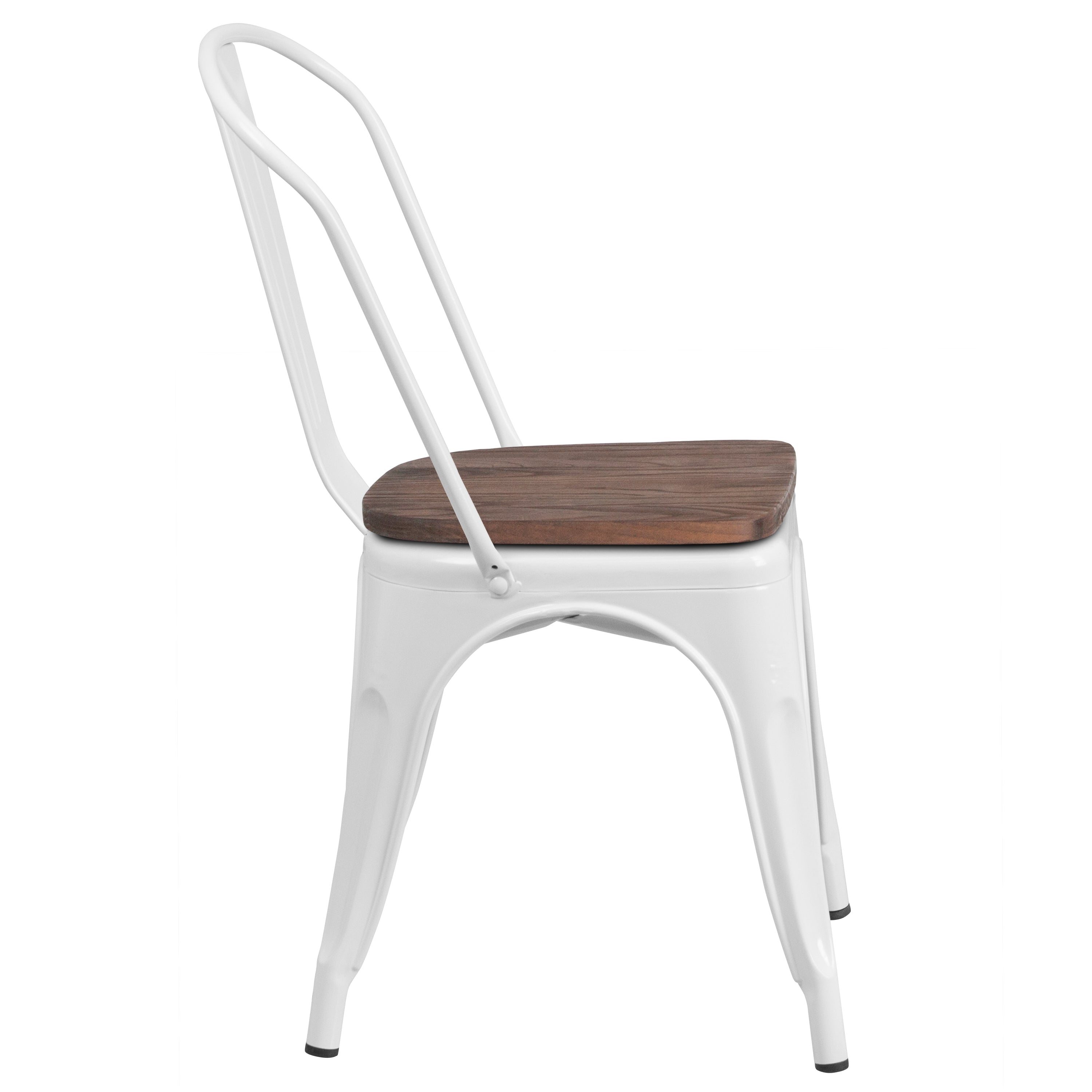 Perry White Metal Stackable Chair with Wood Seat