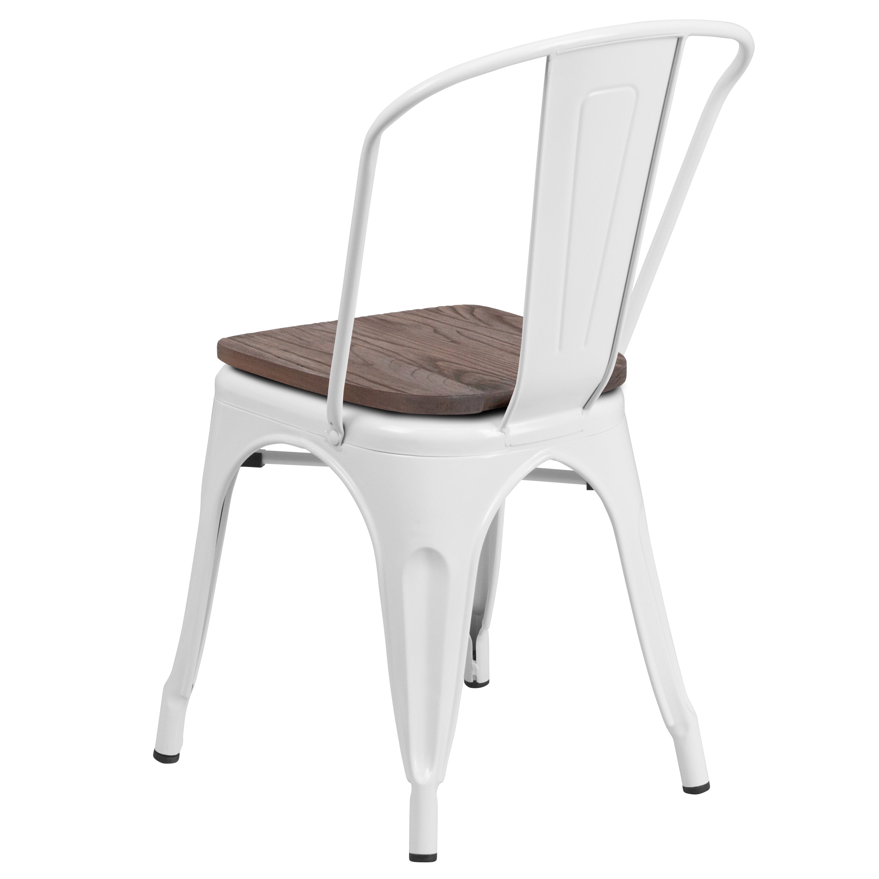 Perry White Metal Stackable Chair with Wood Seat