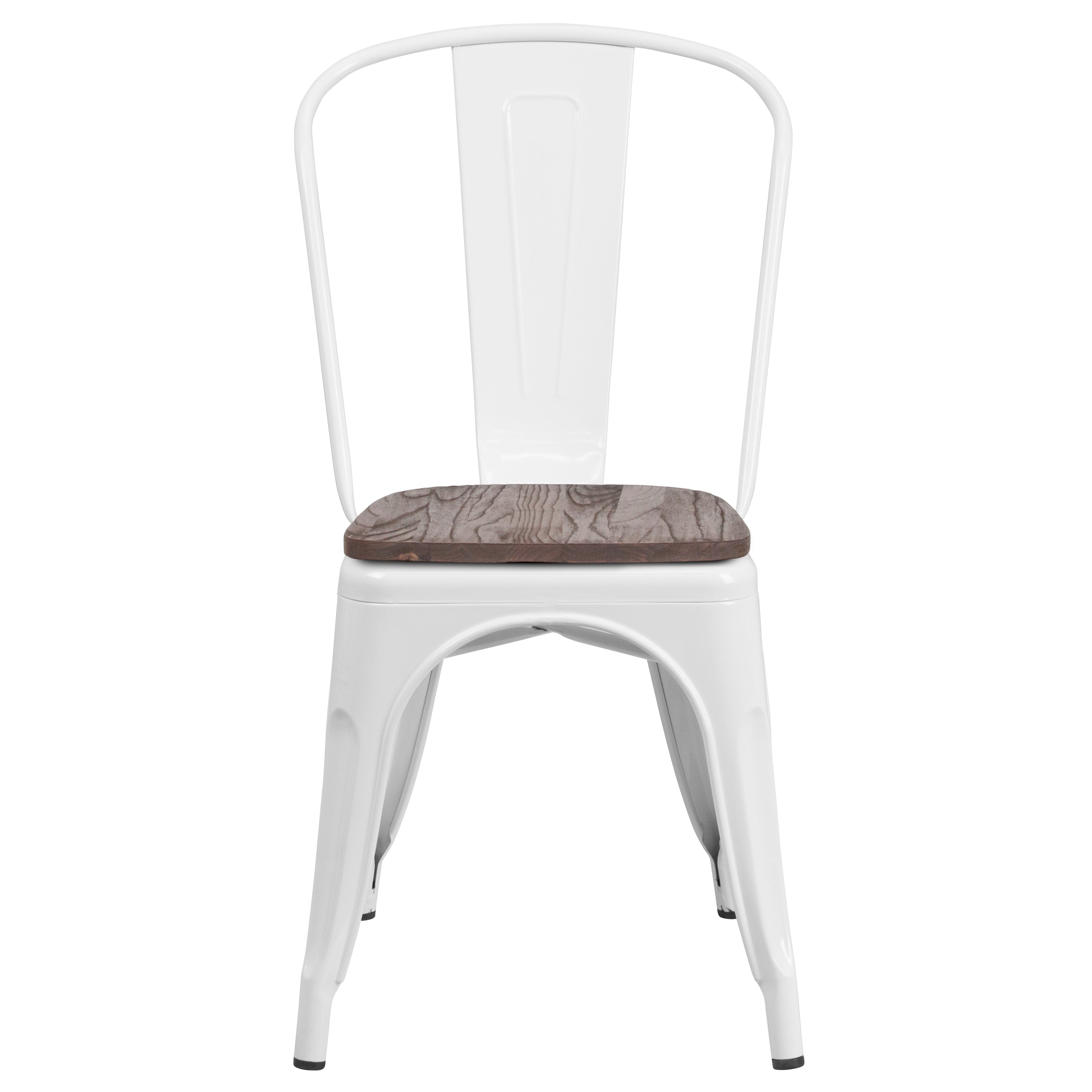 Perry White Metal Stackable Chair with Wood Seat