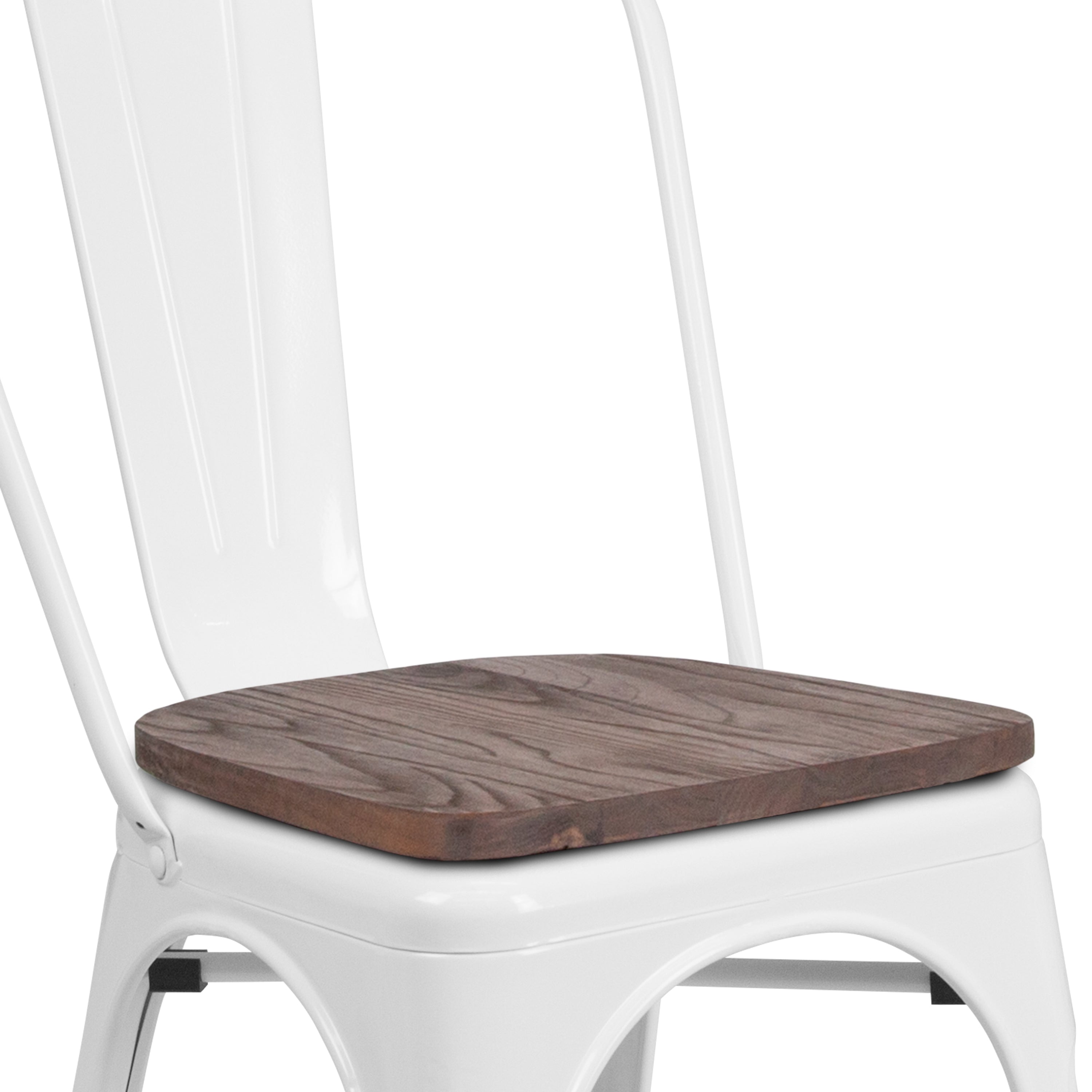 Perry White Metal Stackable Chair with Wood Seat