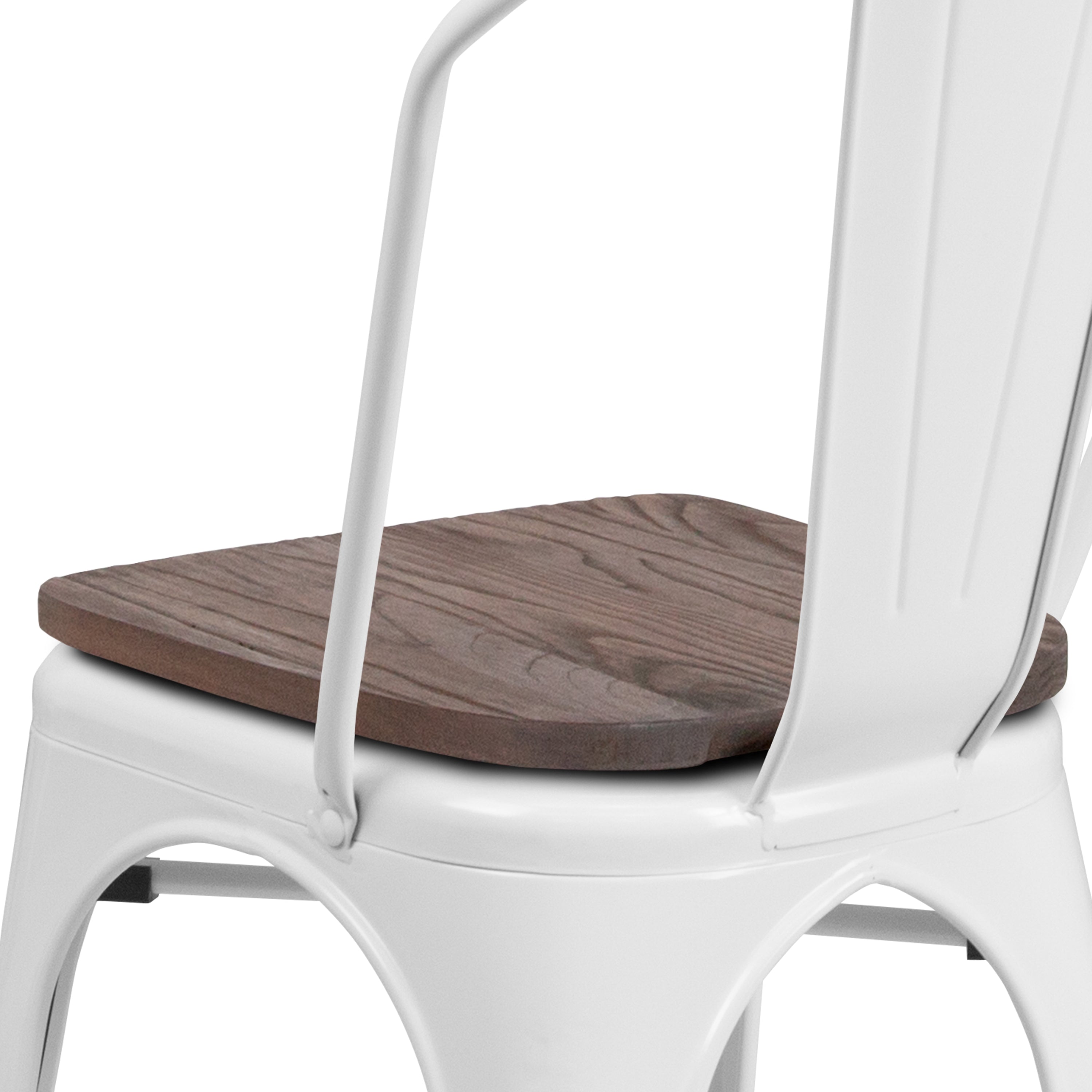 Perry White Metal Stackable Chair with Wood Seat