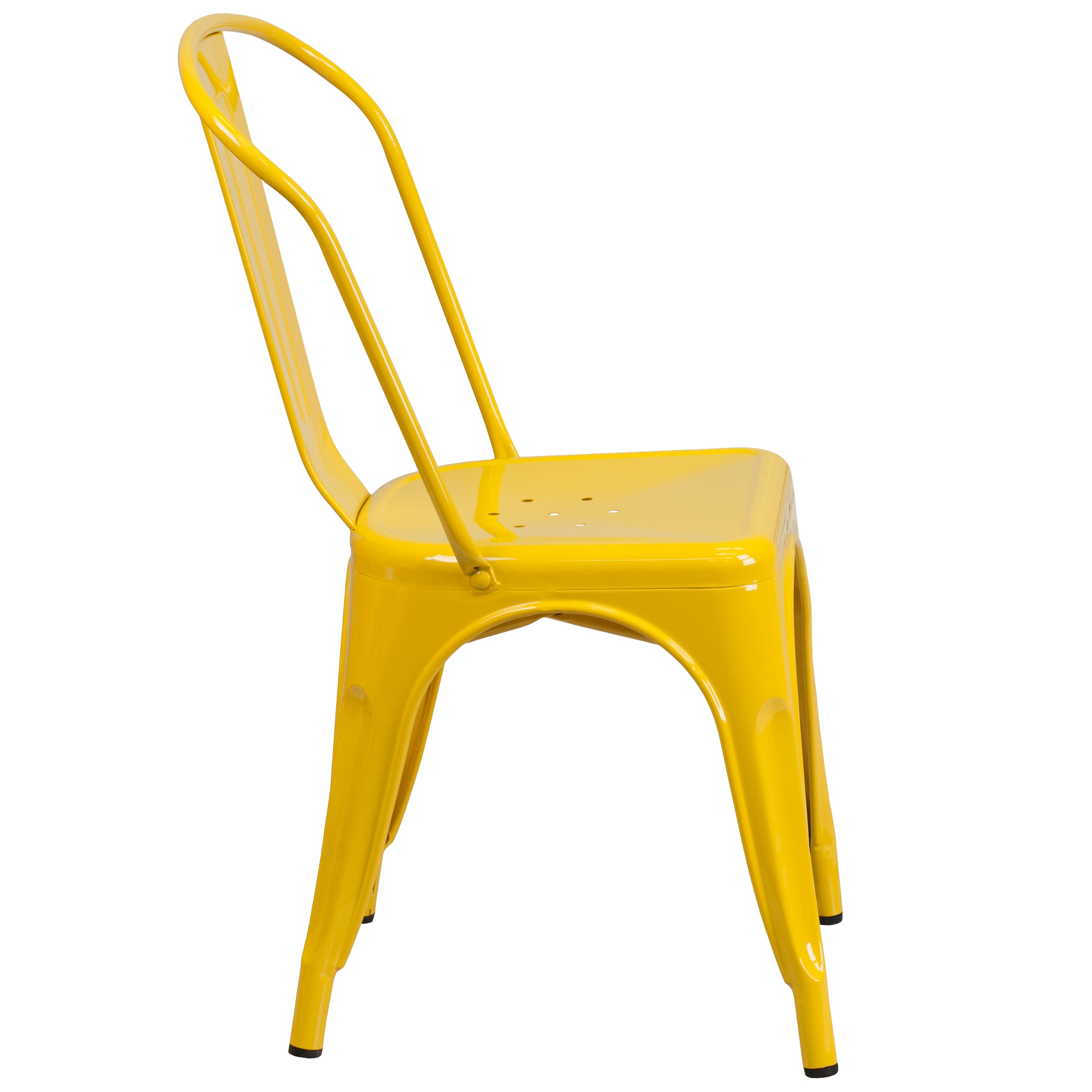 Foster Commercial Grade 31.5" Square Yellow Metal Indoor-Outdoor Table Set with 4 Stack Chairs