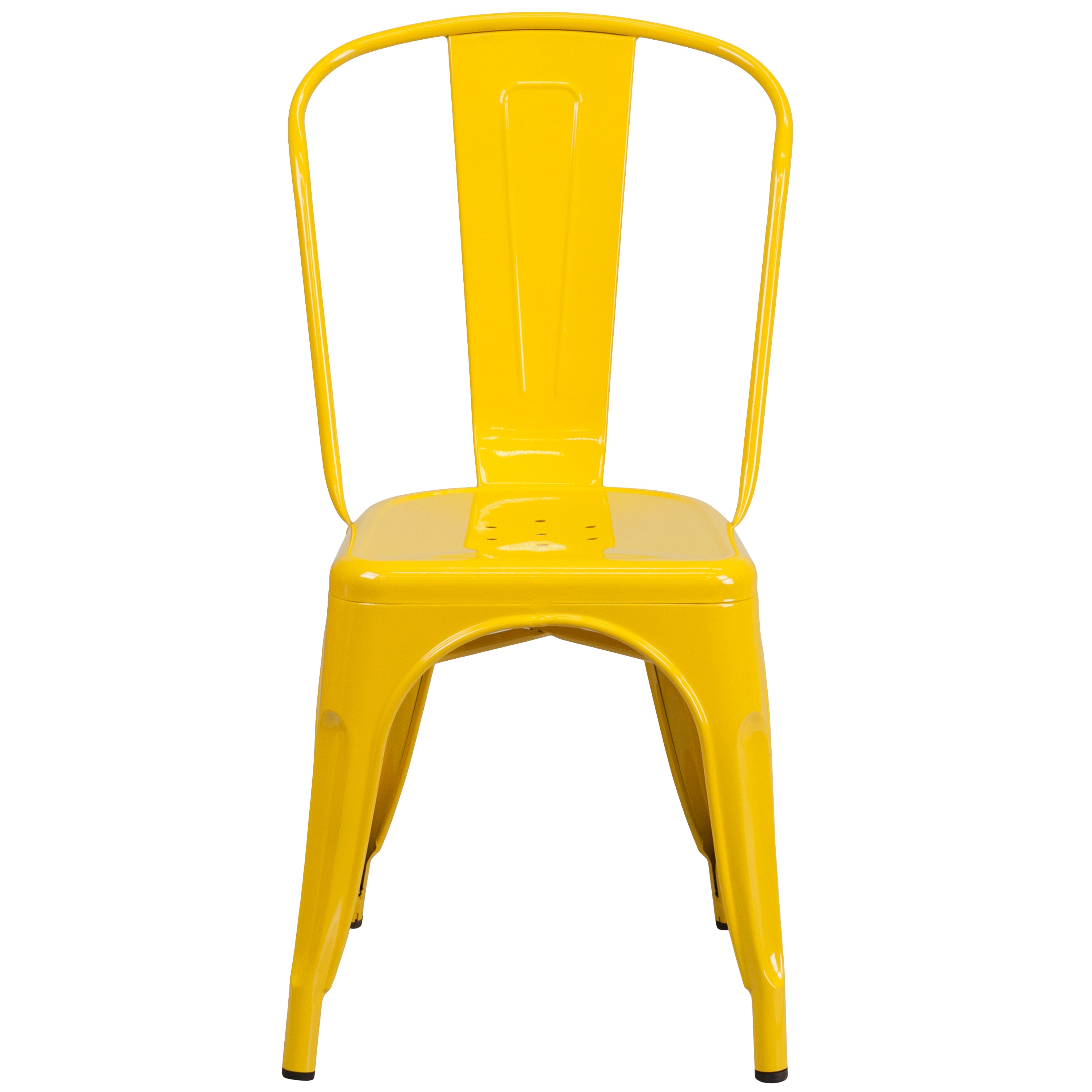 Foster Commercial Grade 31.5" Square Yellow Metal Indoor-Outdoor Table Set with 4 Stack Chairs