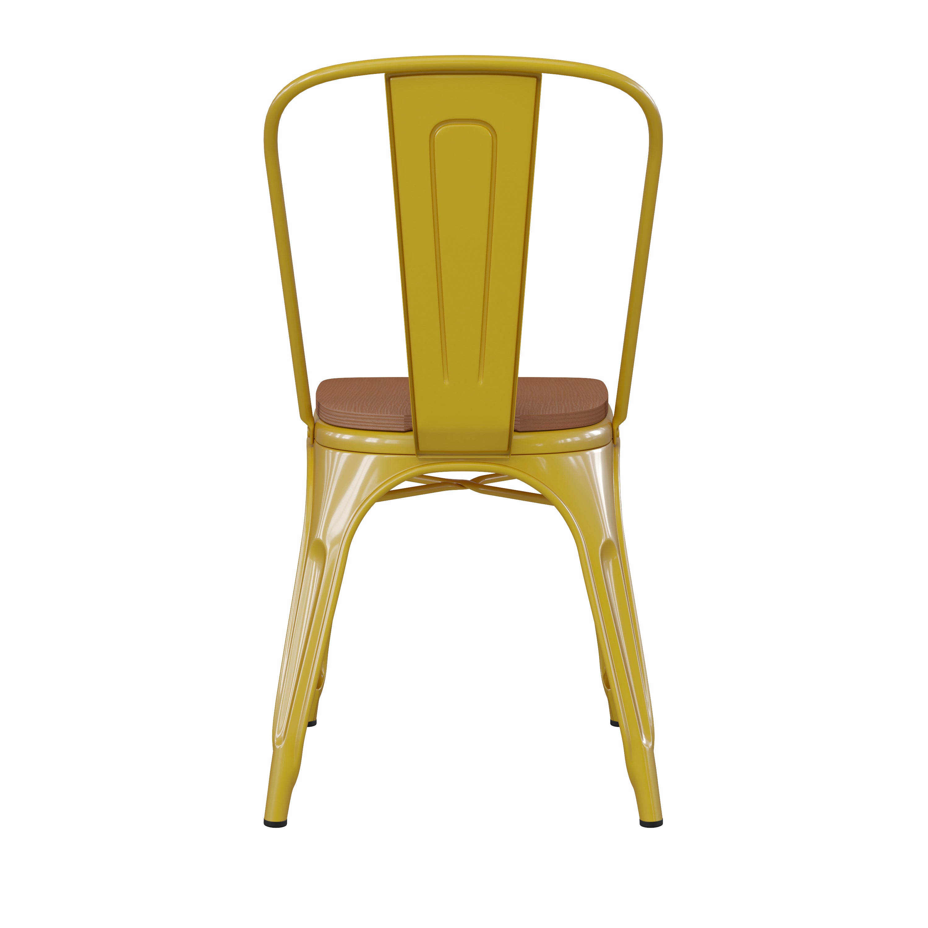 Perry Commercial Grade Yellow Metal Indoor-Outdoor Stackable Chair with Teak Poly Resin Wood Seat