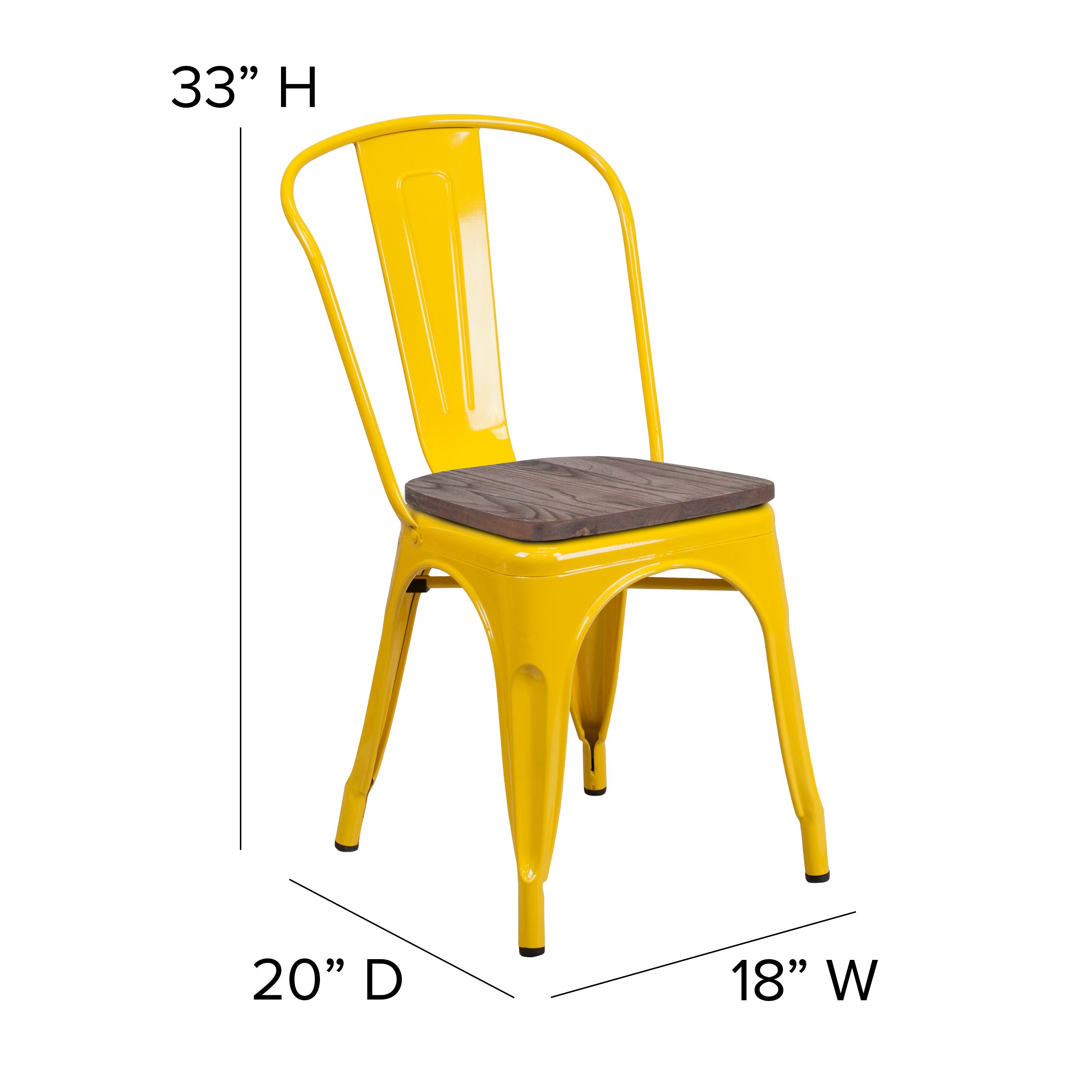 Perry Yellow Metal Stackable Chair with Wood Seat