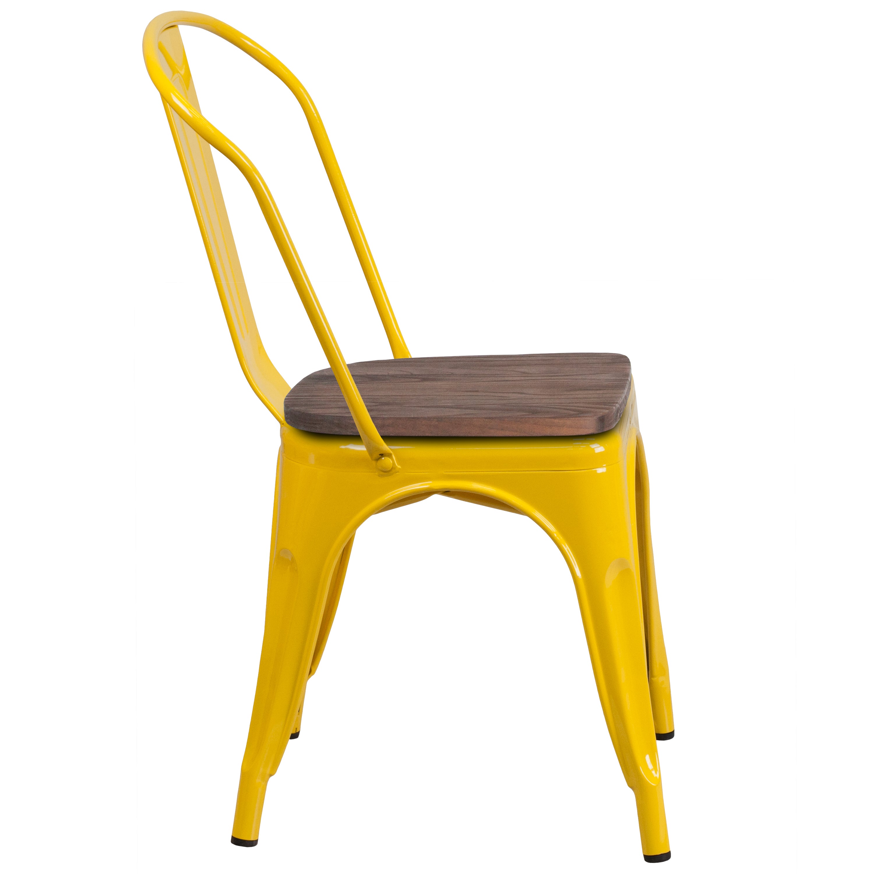 Perry Yellow Metal Stackable Chair with Wood Seat