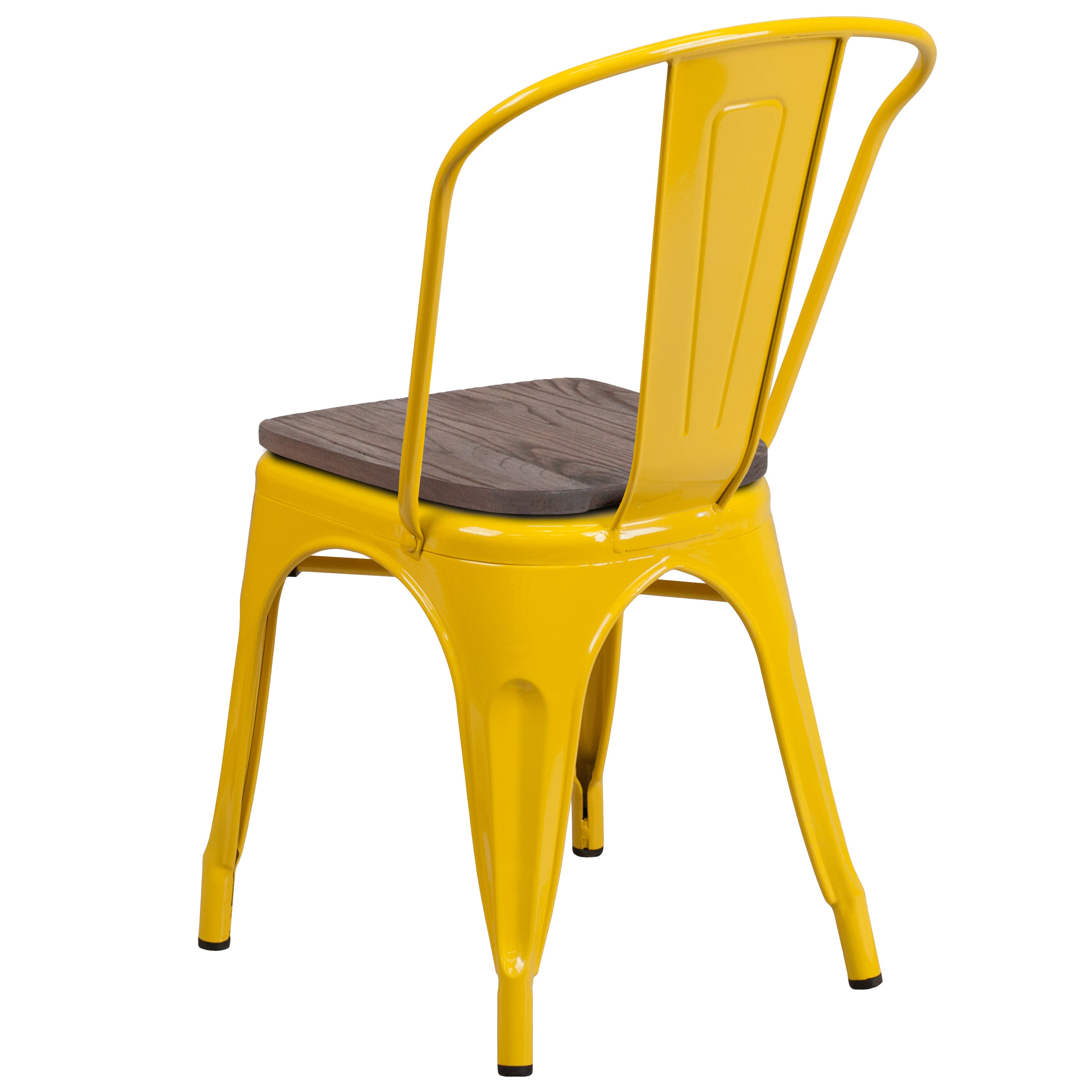 Perry Yellow Metal Stackable Chair with Wood Seat