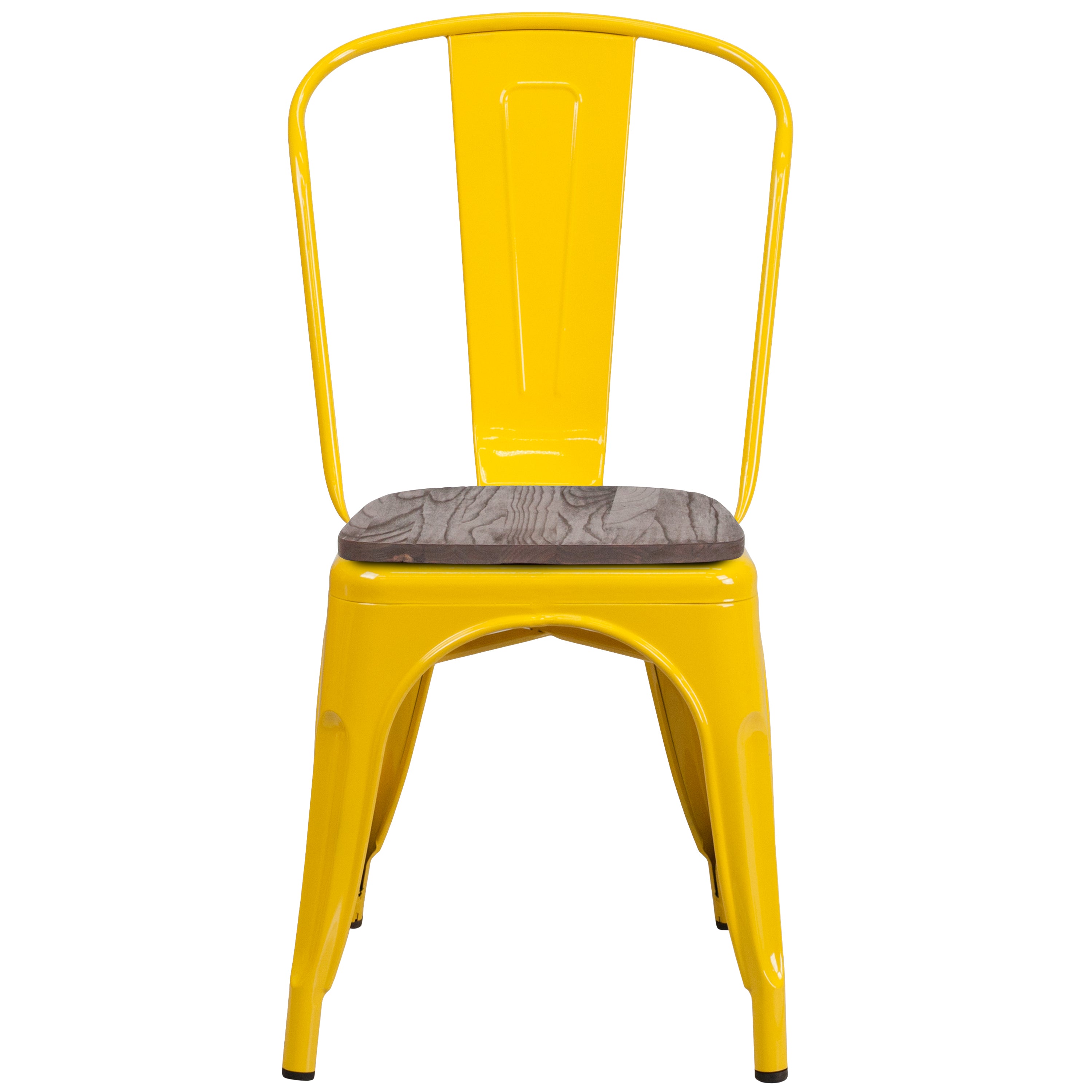 Perry Yellow Metal Stackable Chair with Wood Seat