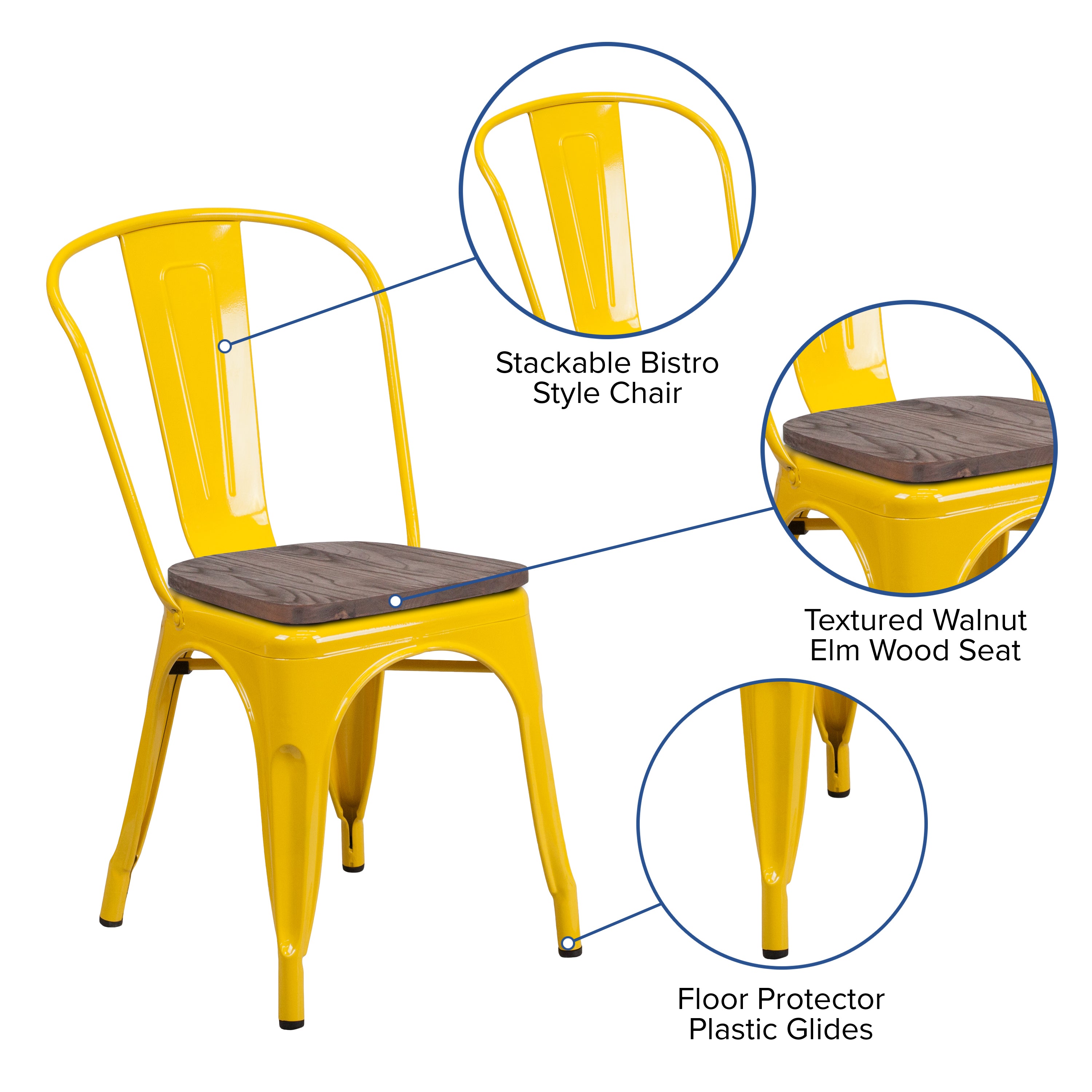 Perry Yellow Metal Stackable Chair with Wood Seat