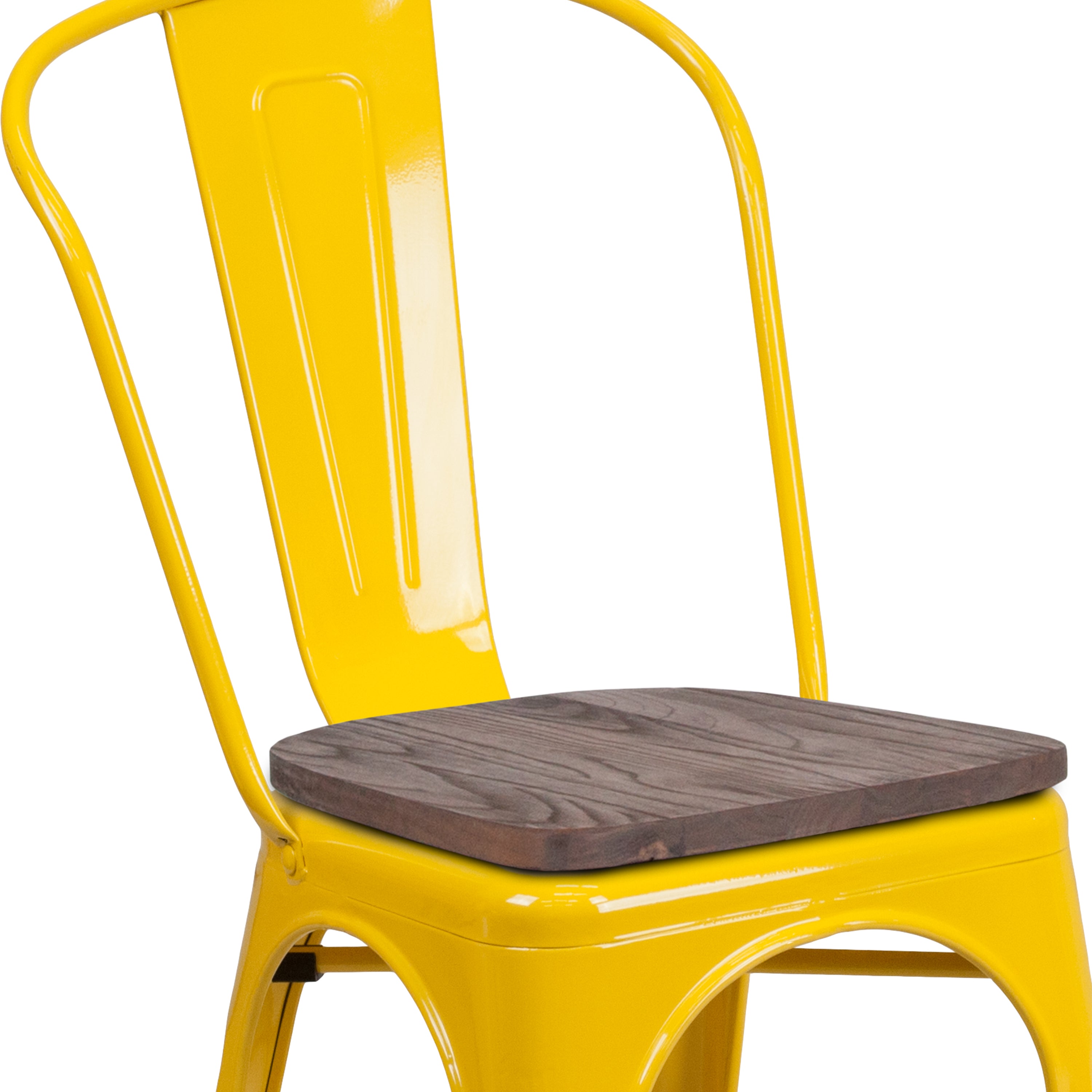 Perry Yellow Metal Stackable Chair with Wood Seat
