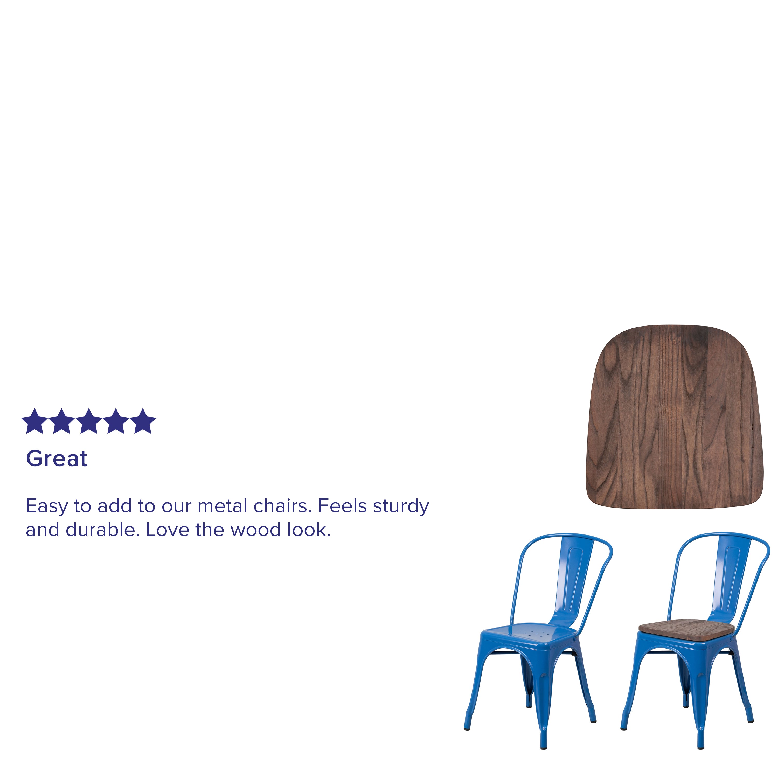 Perry Rustic Walnut Wood Seat for Colorful Metal Chairs