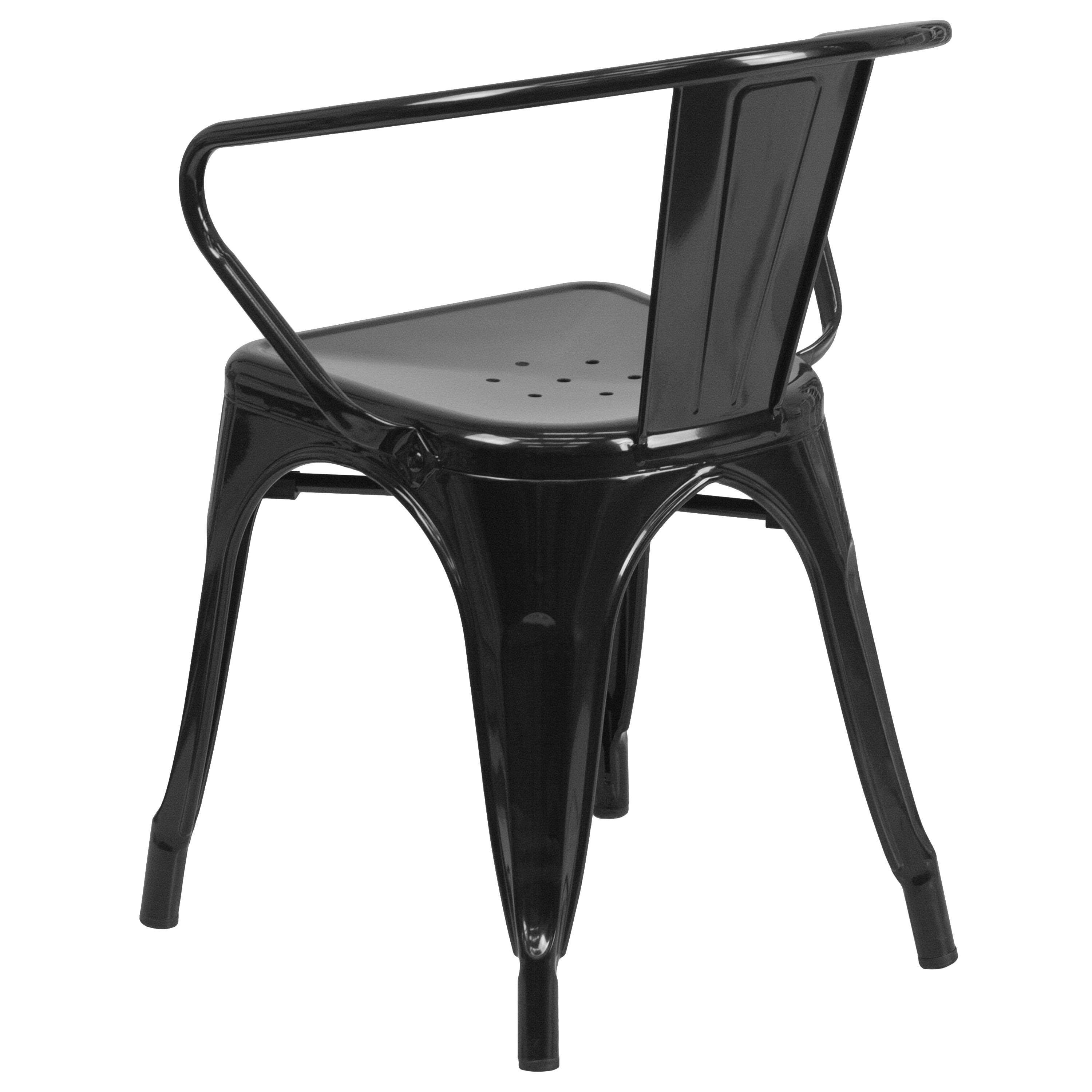 Owen Commercial Grade 23.75" Square Black Metal Indoor-Outdoor Table Set with 2 Arm Chairs