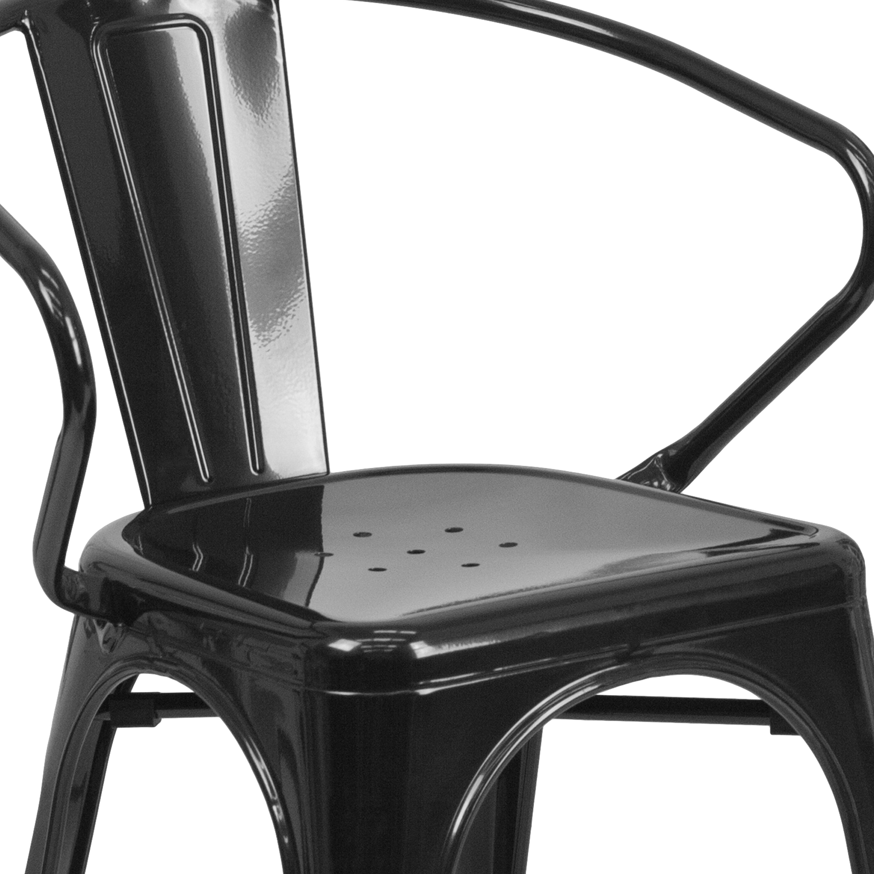 Luna Commercial Grade Black Metal Indoor-Outdoor Chair with Arms