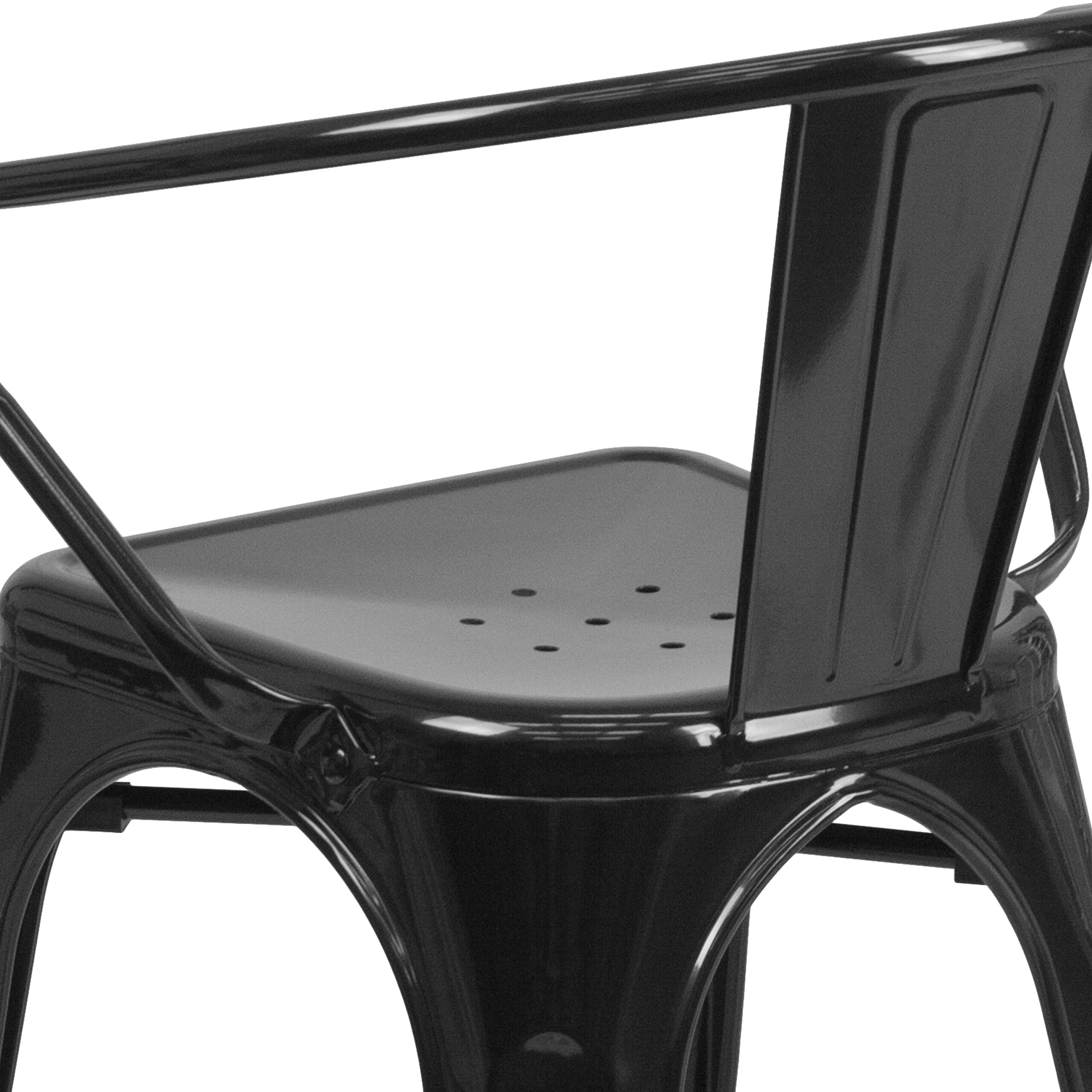 Luna Commercial Grade Black Metal Indoor-Outdoor Chair with Arms