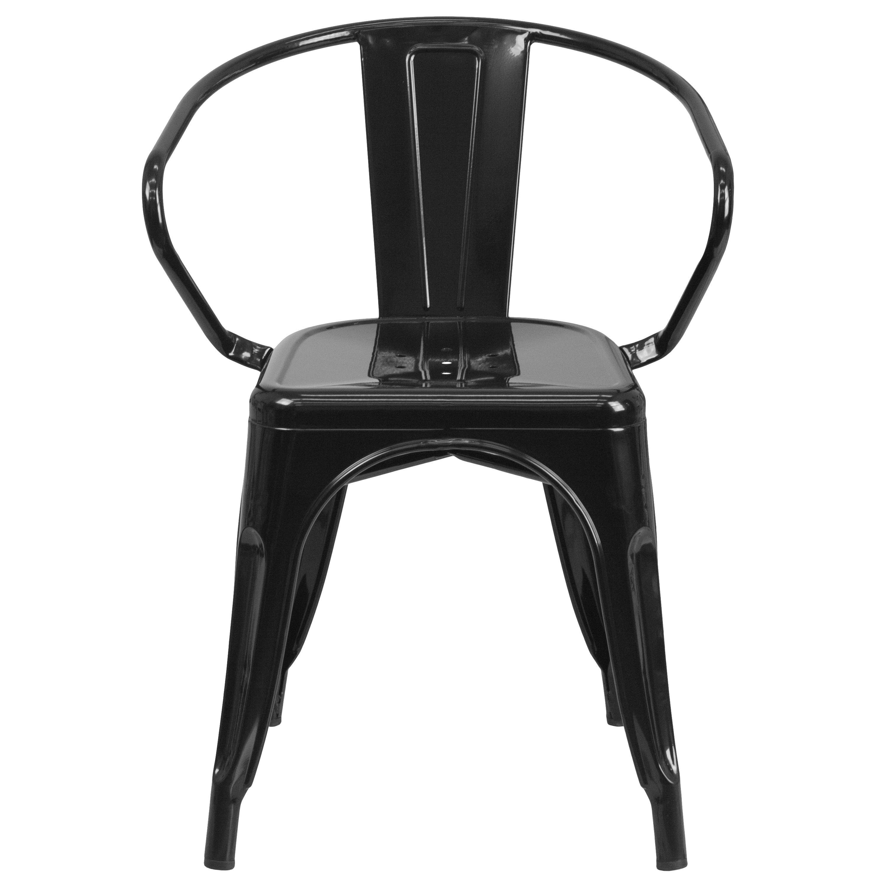 Luna Commercial Grade Black Metal Indoor-Outdoor Chair with Arms