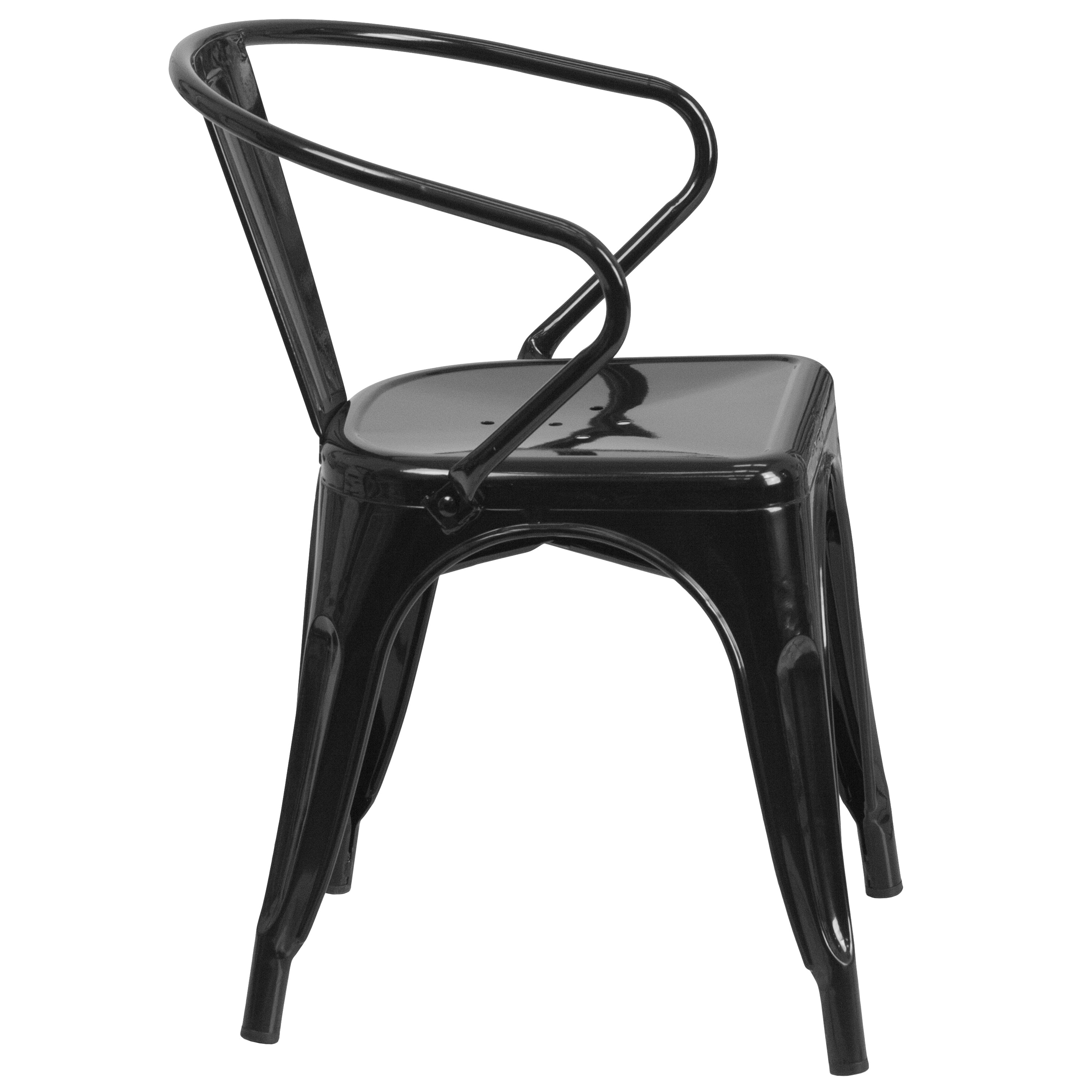 Owen Commercial Grade 23.75" Square Black Metal Indoor-Outdoor Table Set with 2 Arm Chairs