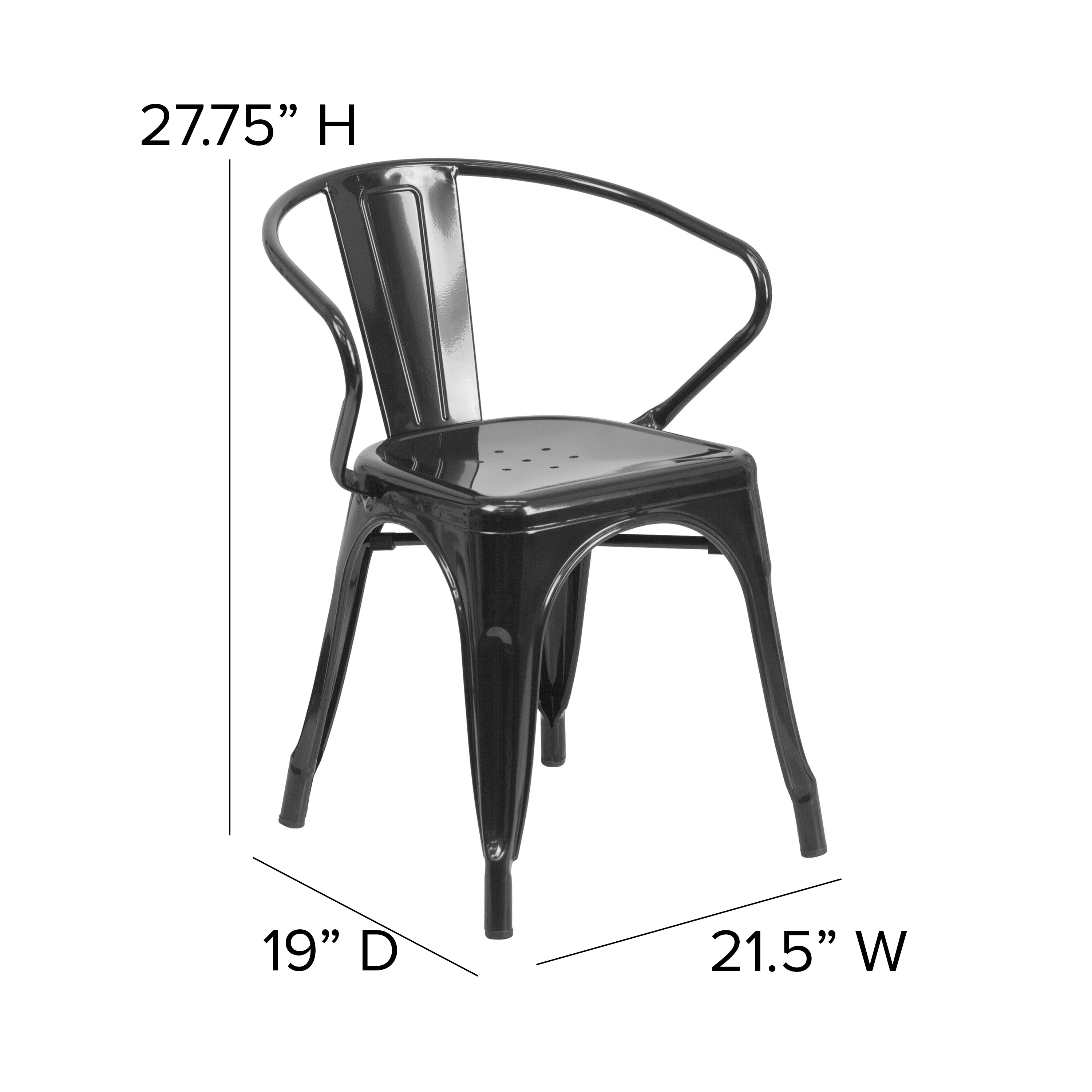Luna Commercial Grade Black Metal Indoor-Outdoor Chair with Arms with Black Poly Resin Wood Seat