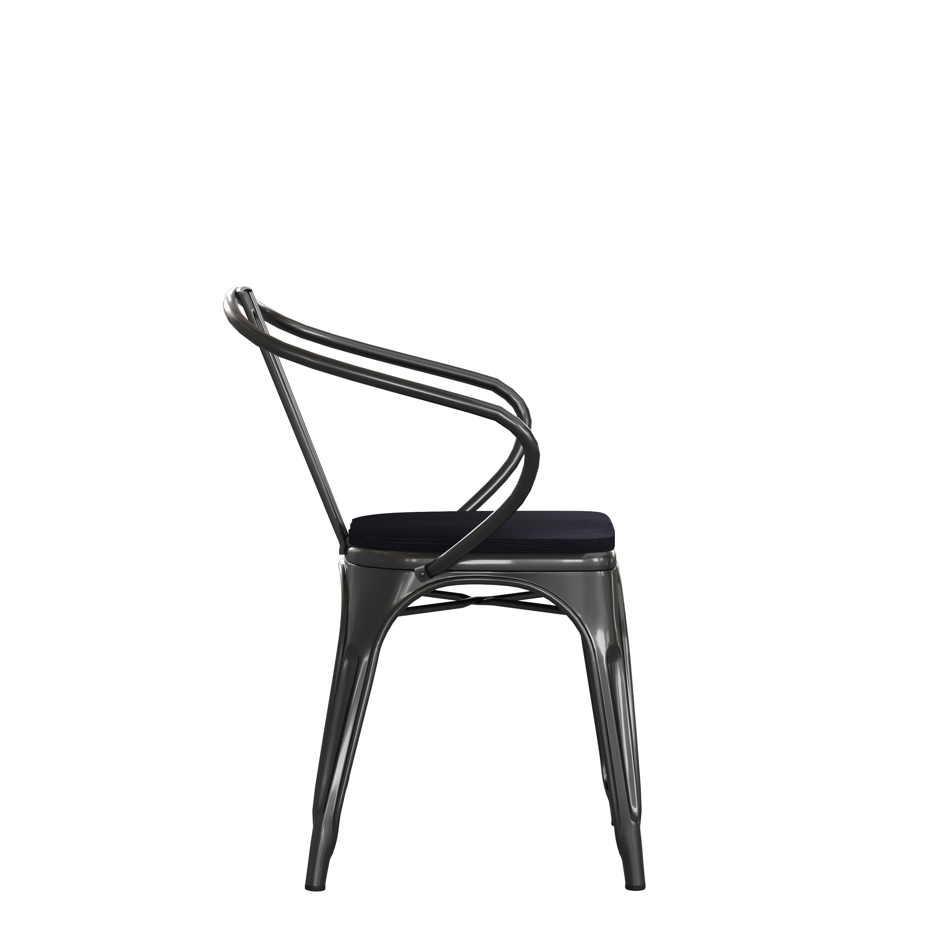 Luna Commercial Grade Black Metal Indoor-Outdoor Chair with Arms with Black Poly Resin Wood Seat