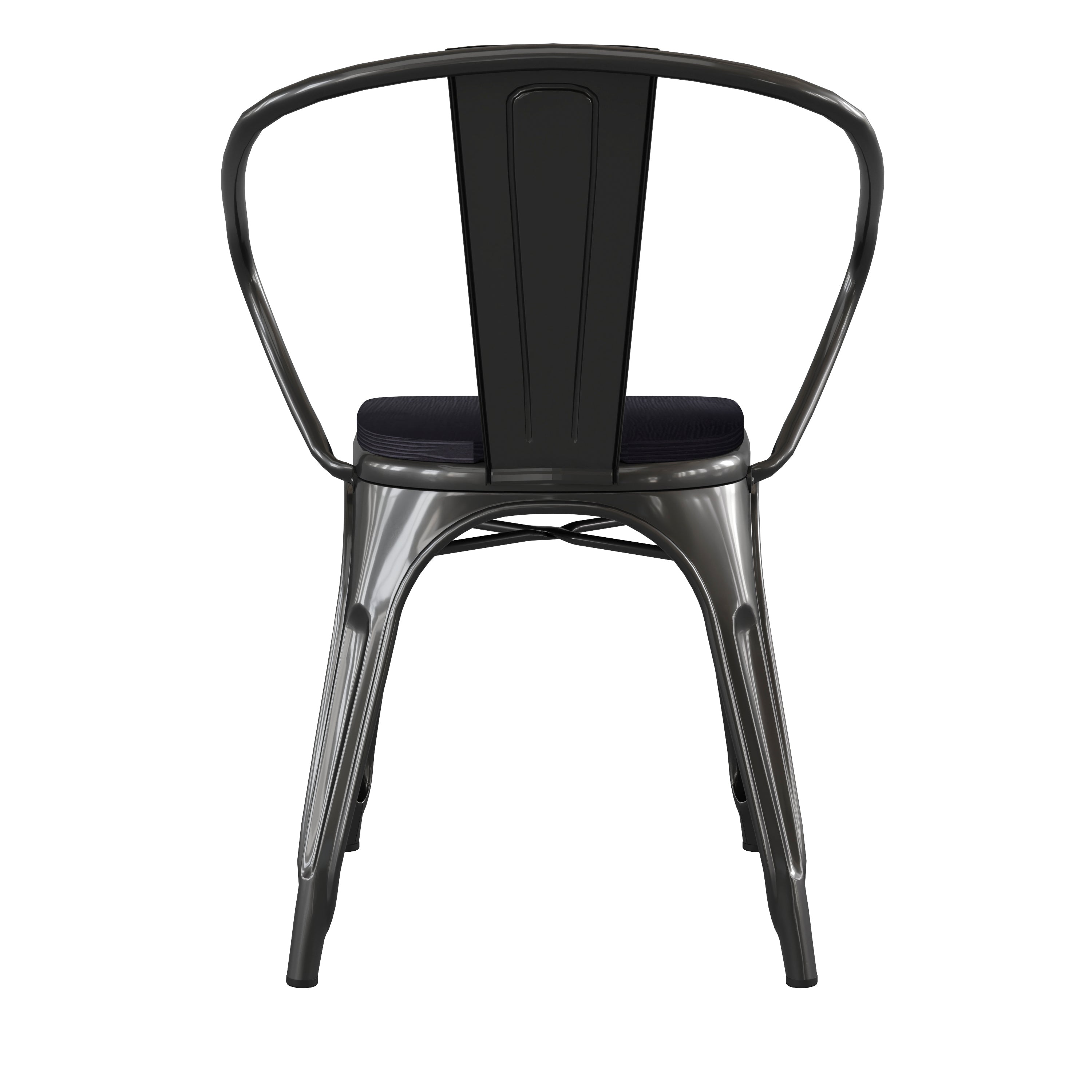 Luna Commercial Grade Black Metal Indoor-Outdoor Chair with Arms with Black Poly Resin Wood Seat