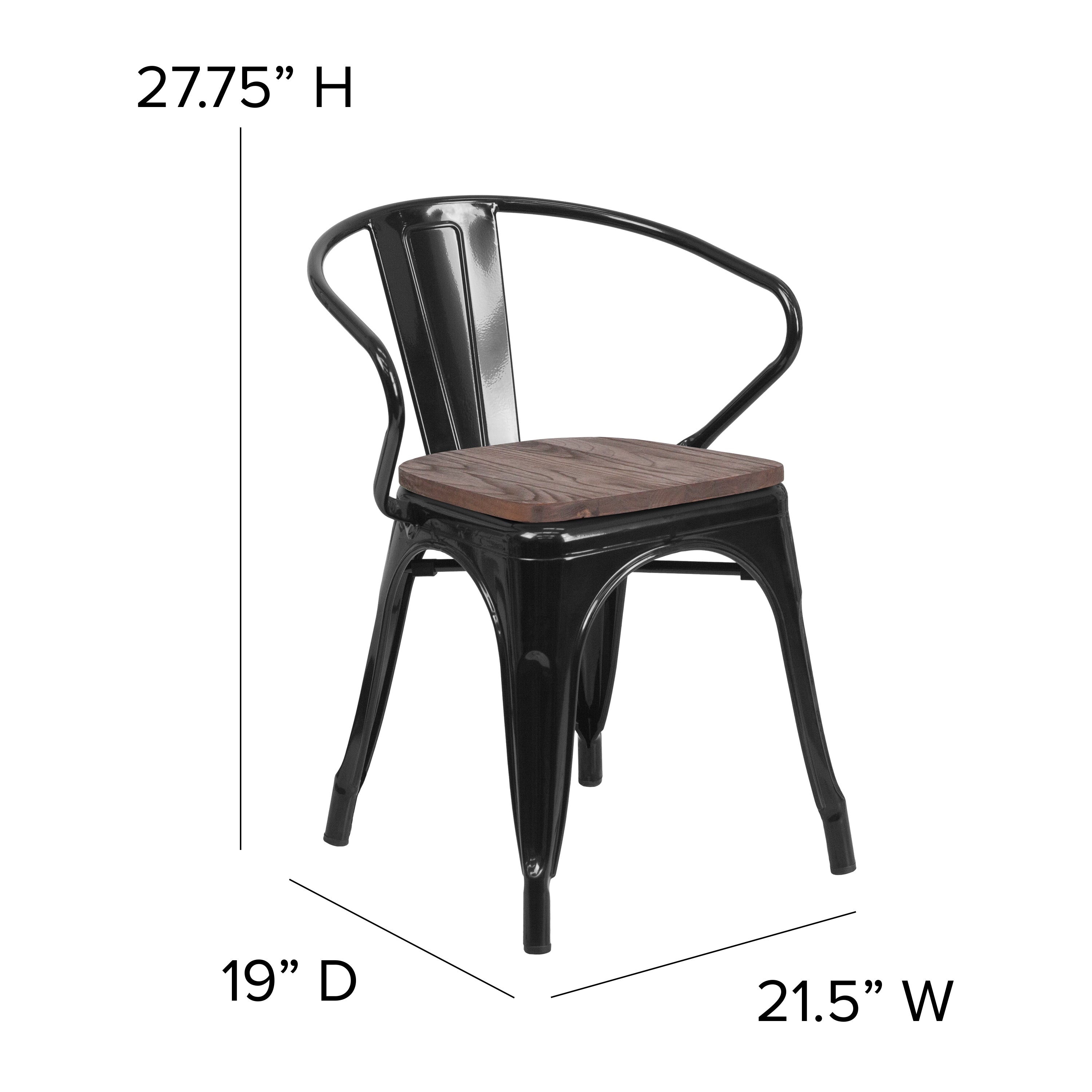 Luna Black Metal Chair with Wood Seat and Arms