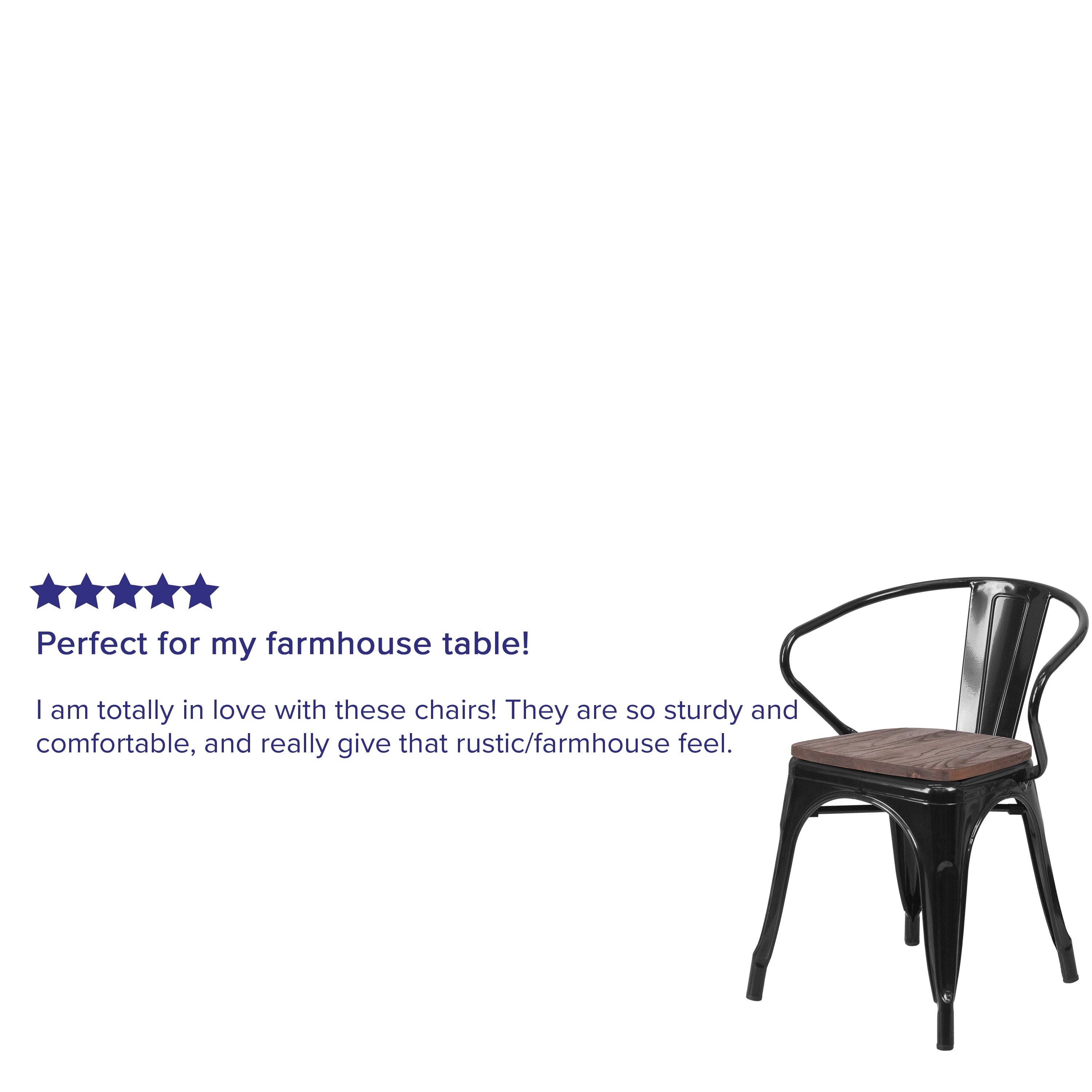 Luna Black Metal Chair with Wood Seat and Arms