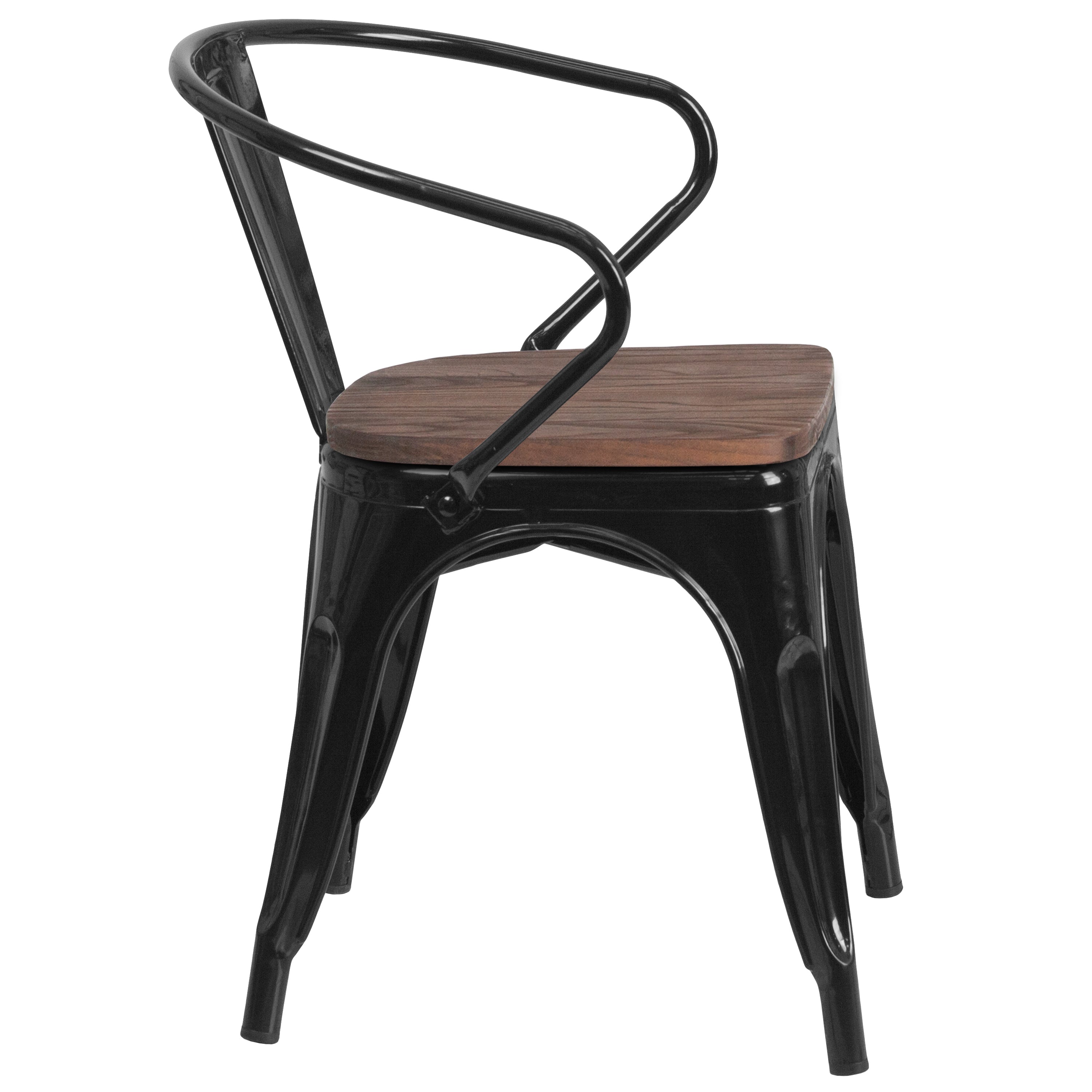 Luna Black Metal Chair with Wood Seat and Arms