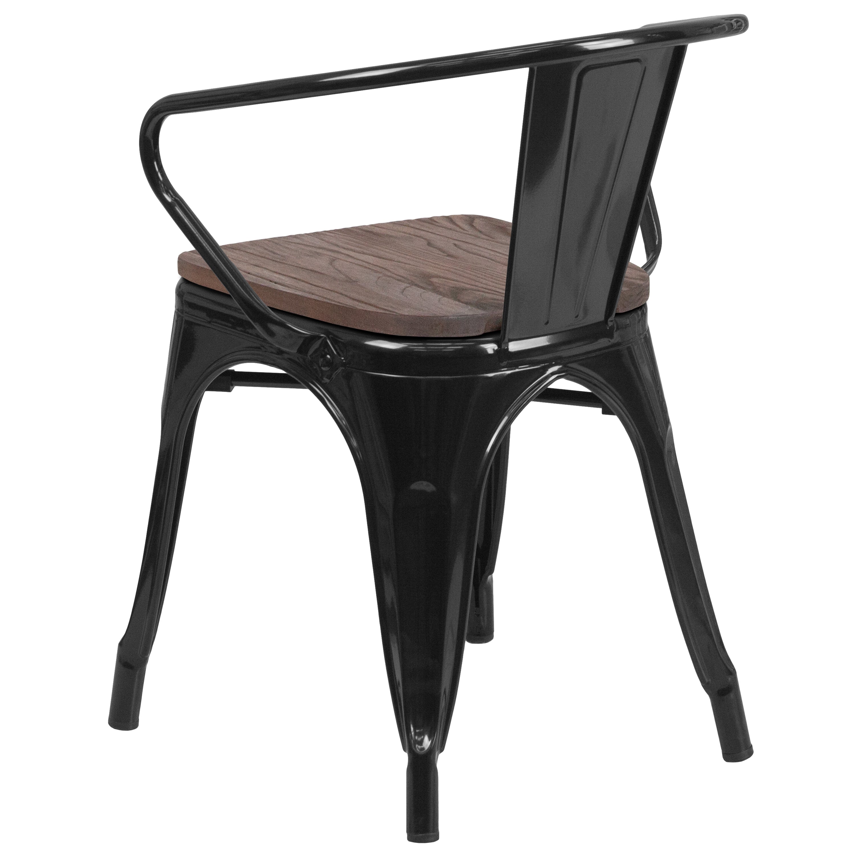 Luna Black Metal Chair with Wood Seat and Arms