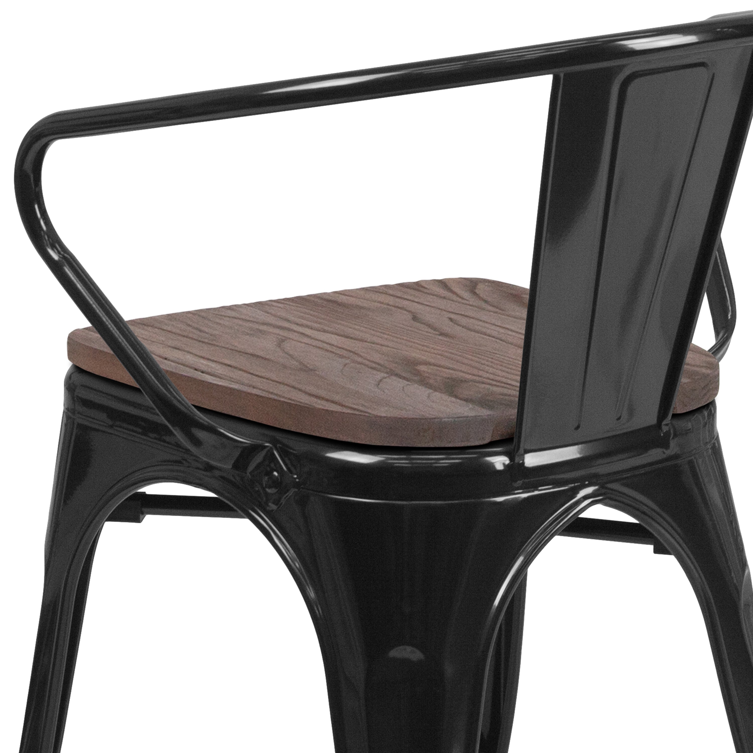 Luna Black Metal Chair with Wood Seat and Arms