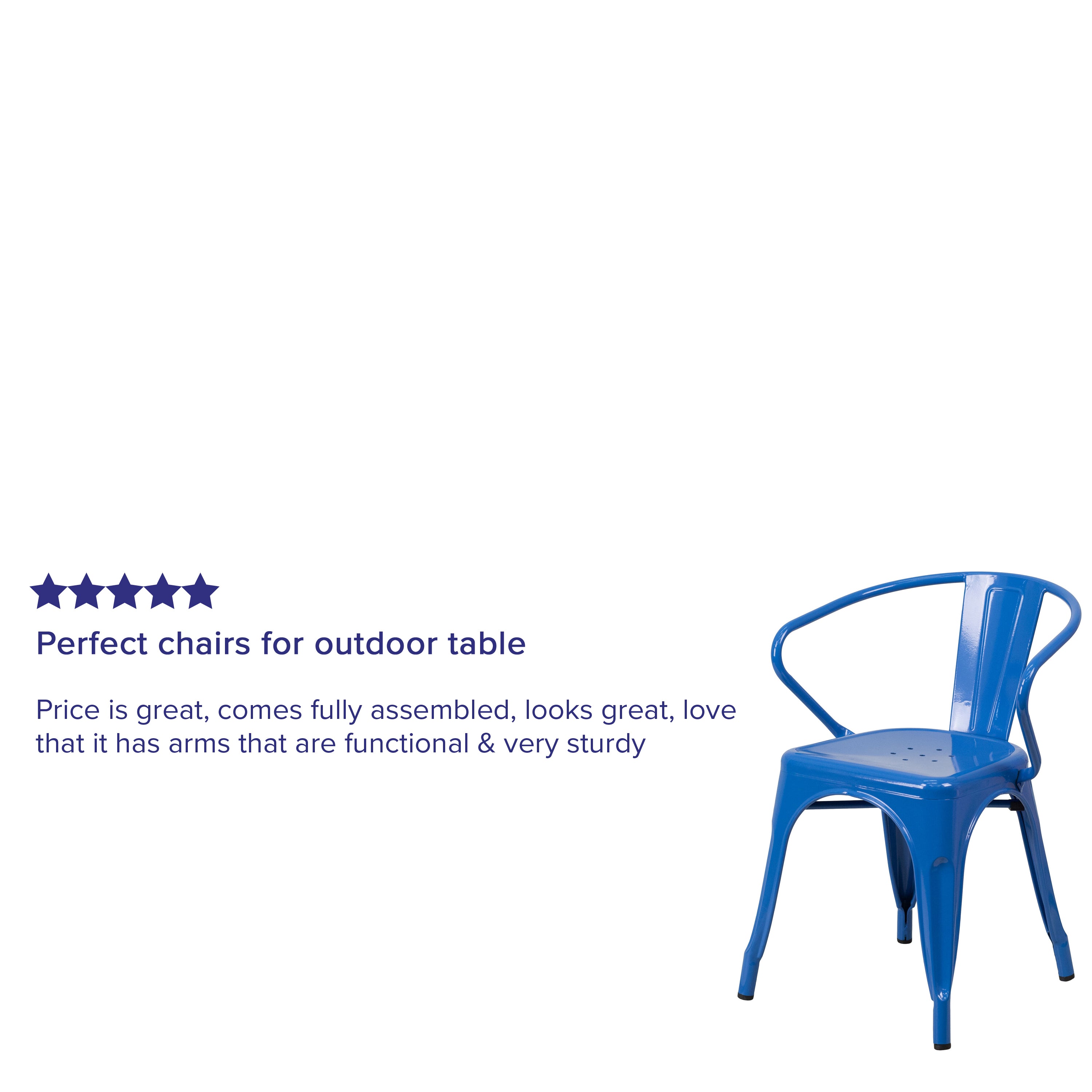 Luna Commercial Grade Blue Metal Indoor-Outdoor Chair with Arms