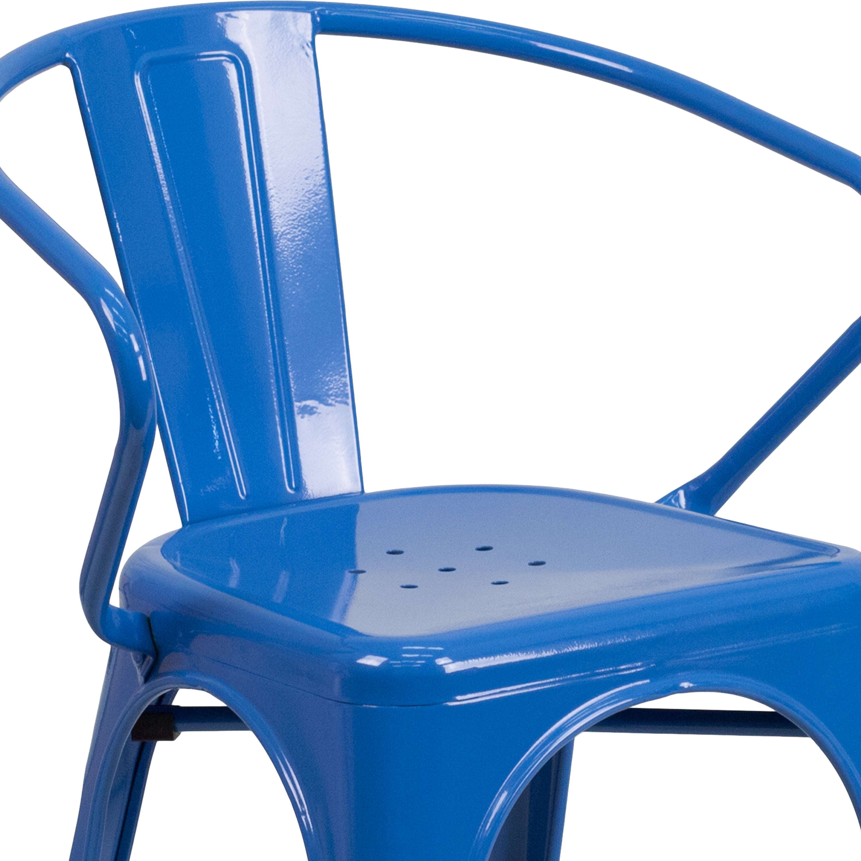 Luna Commercial Grade Blue Metal Indoor-Outdoor Chair with Arms