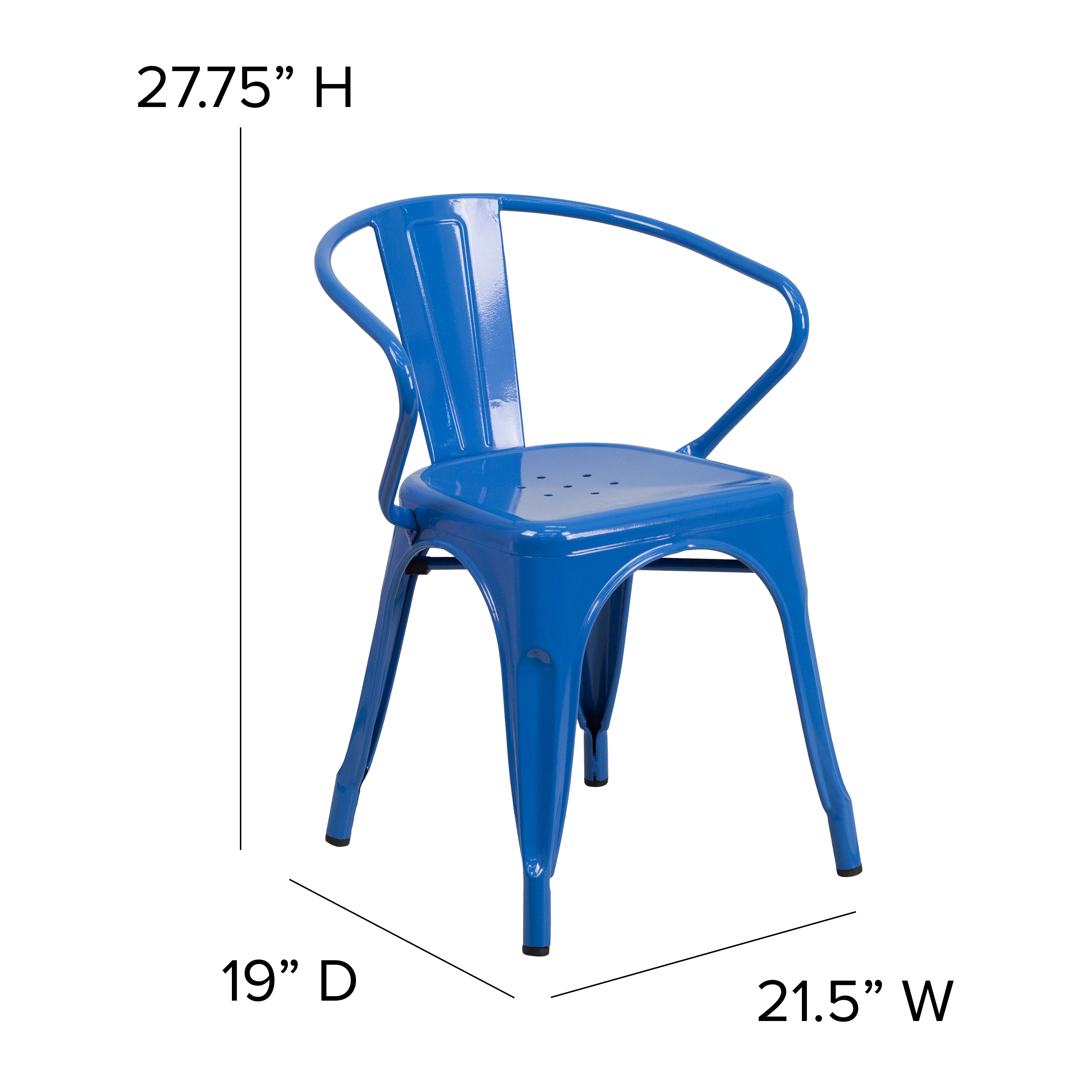 Luna Commercial Grade Blue Metal Indoor-Outdoor Chair with Arms with Teak Poly Resin Wood Seat