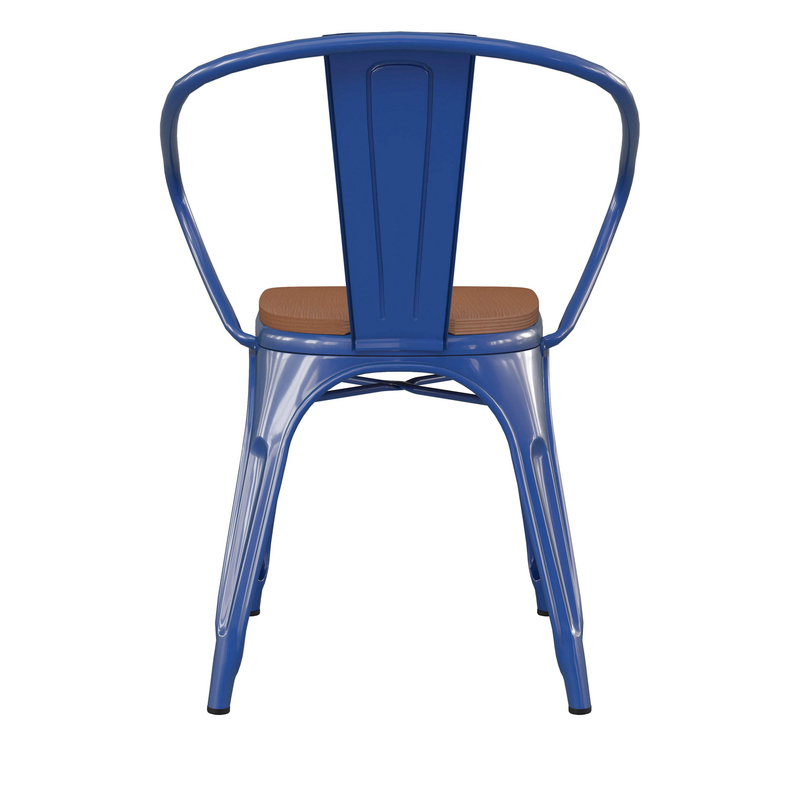 Luna Commercial Grade Blue Metal Indoor-Outdoor Chair with Arms with Teak Poly Resin Wood Seat