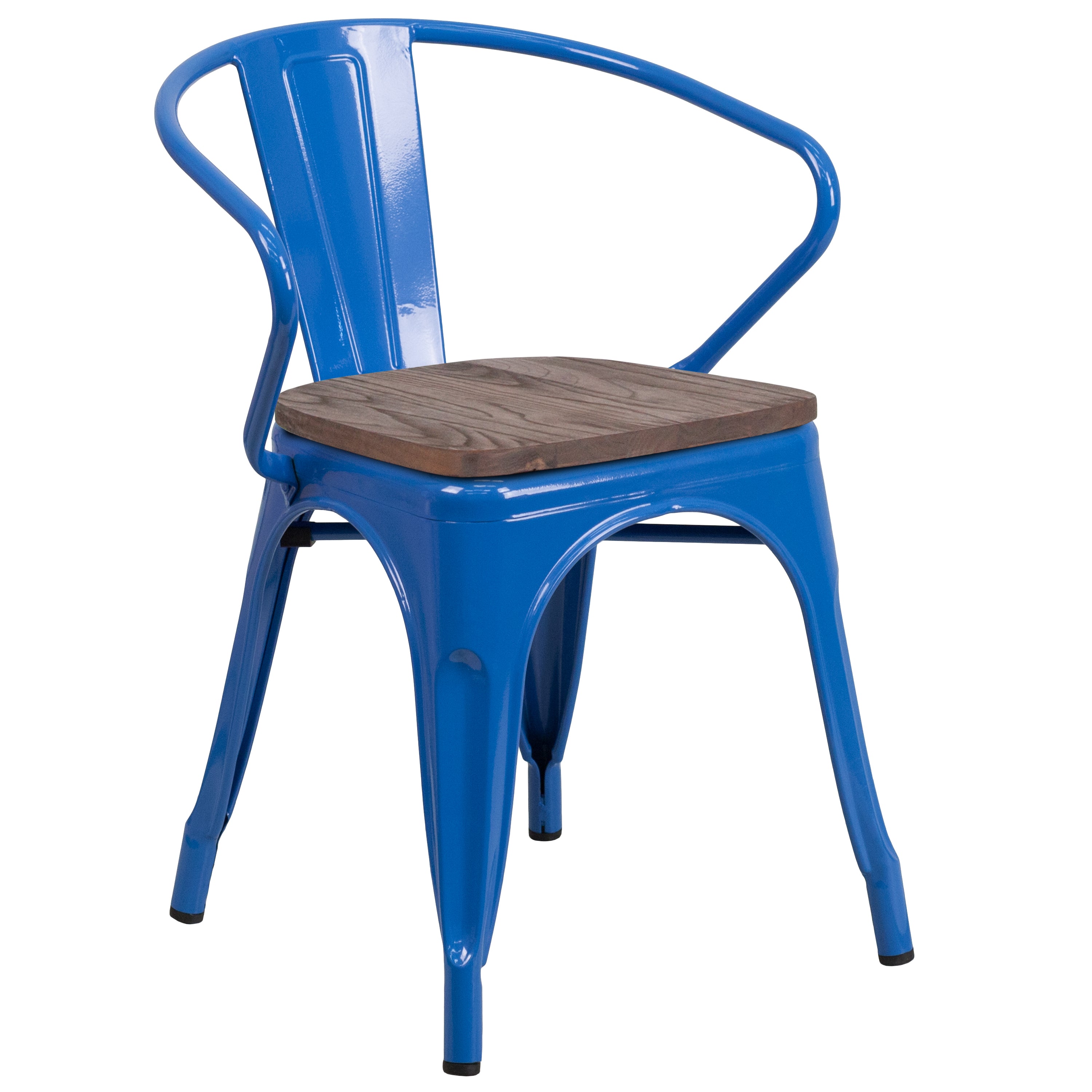 Luna Blue Metal Chair with Wood Seat and Arms