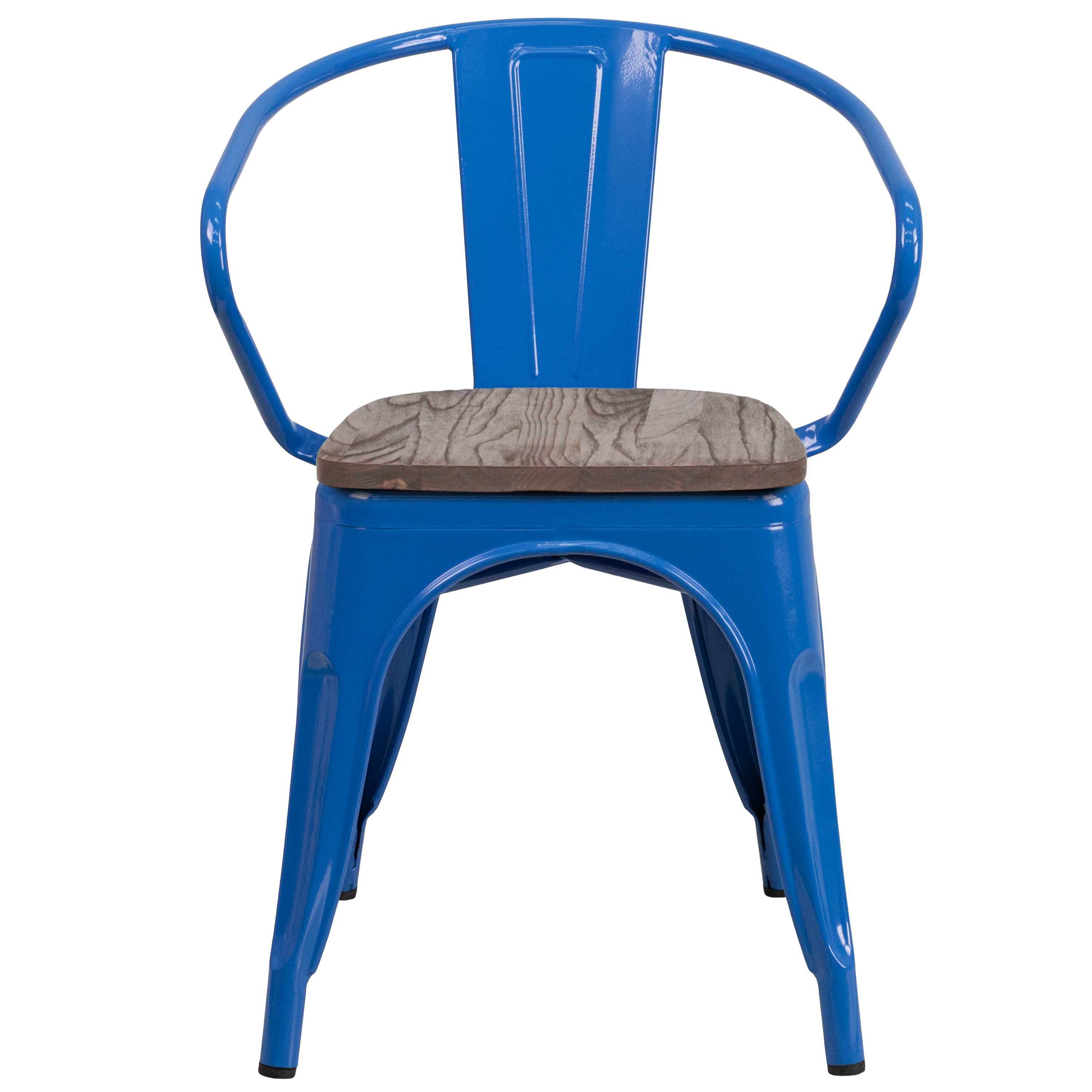 Luna Blue Metal Chair with Wood Seat and Arms