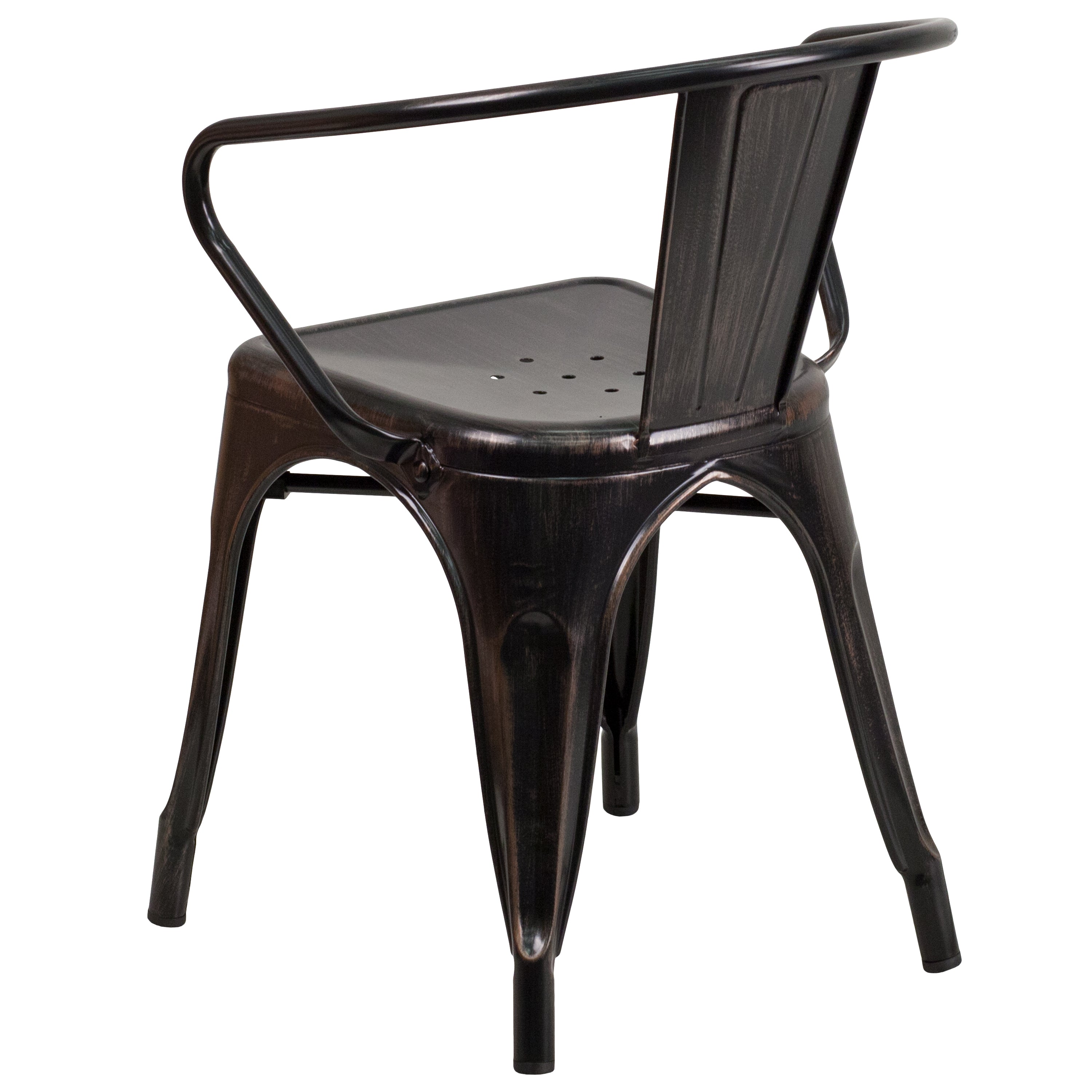 Luna Commercial Grade Black-Antique Gold Metal Indoor-Outdoor Chair with Arms