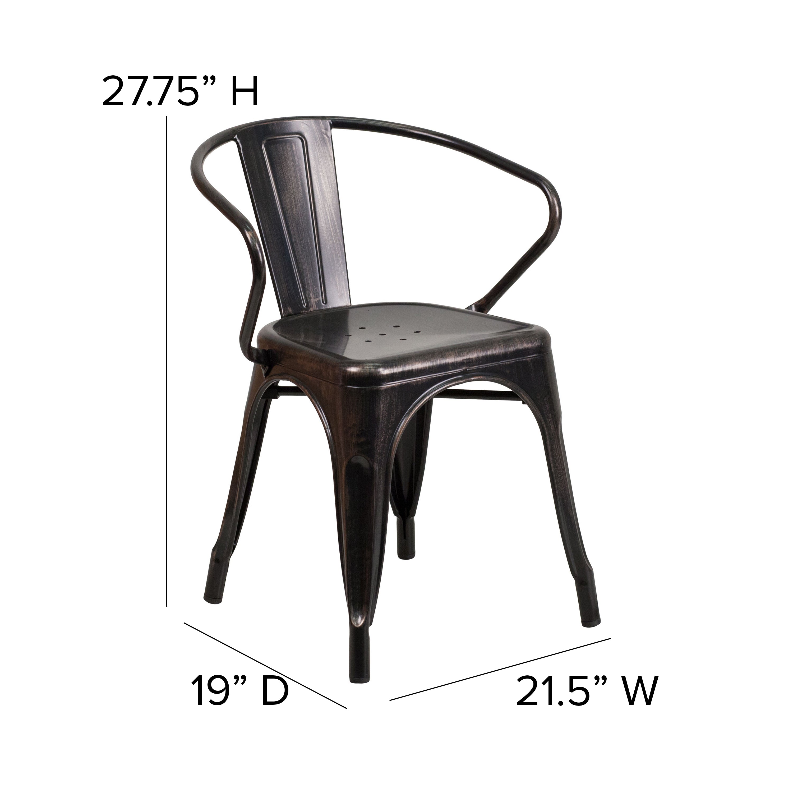 Luna Commercial Grade Black-Antique Gold Metal Indoor-Outdoor Chair with Arms